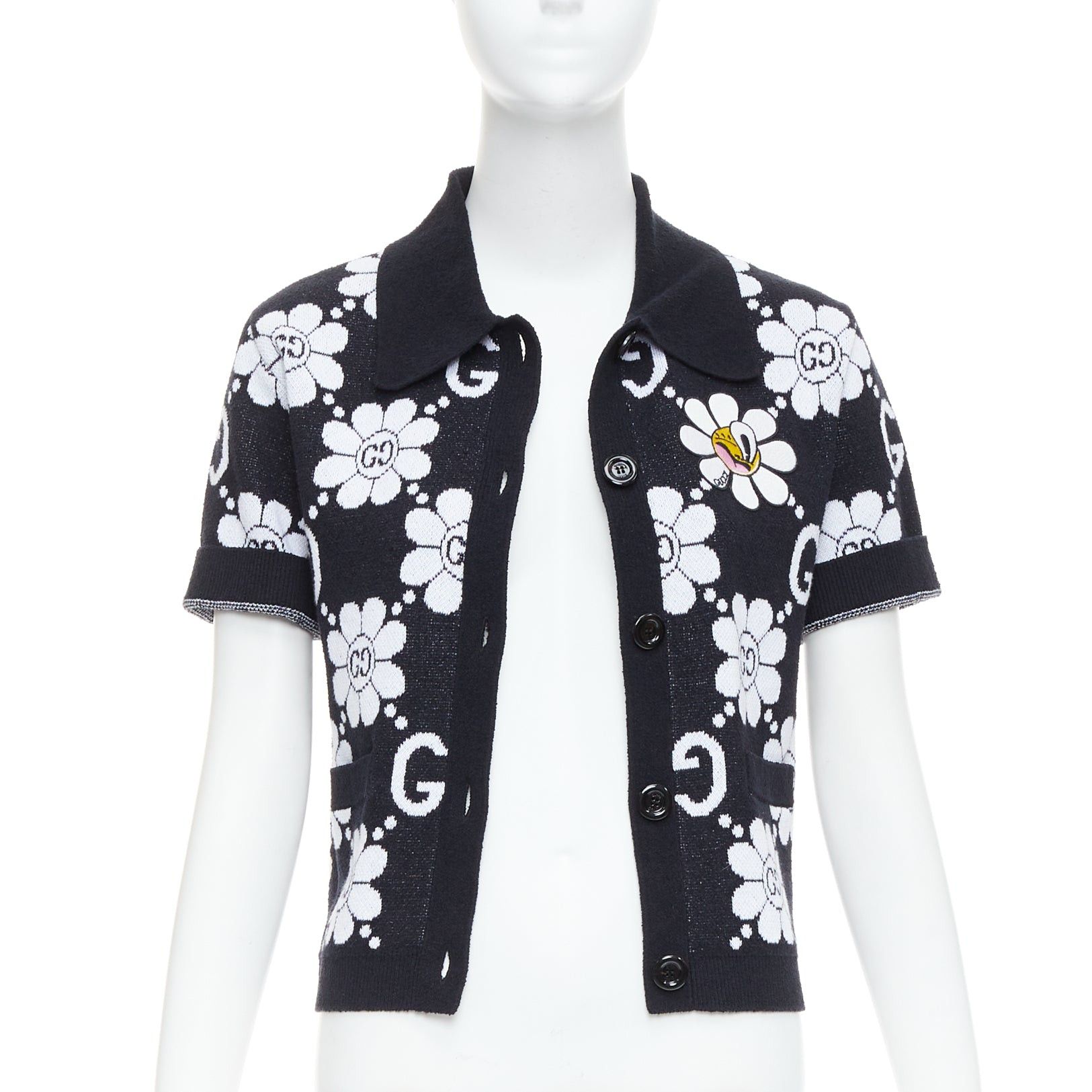 Gucci GUCCI 2024 black white cotton blend floral daisy knit polo cardigan S Size S / US 4 / IT 40 - 3 Thumbnail