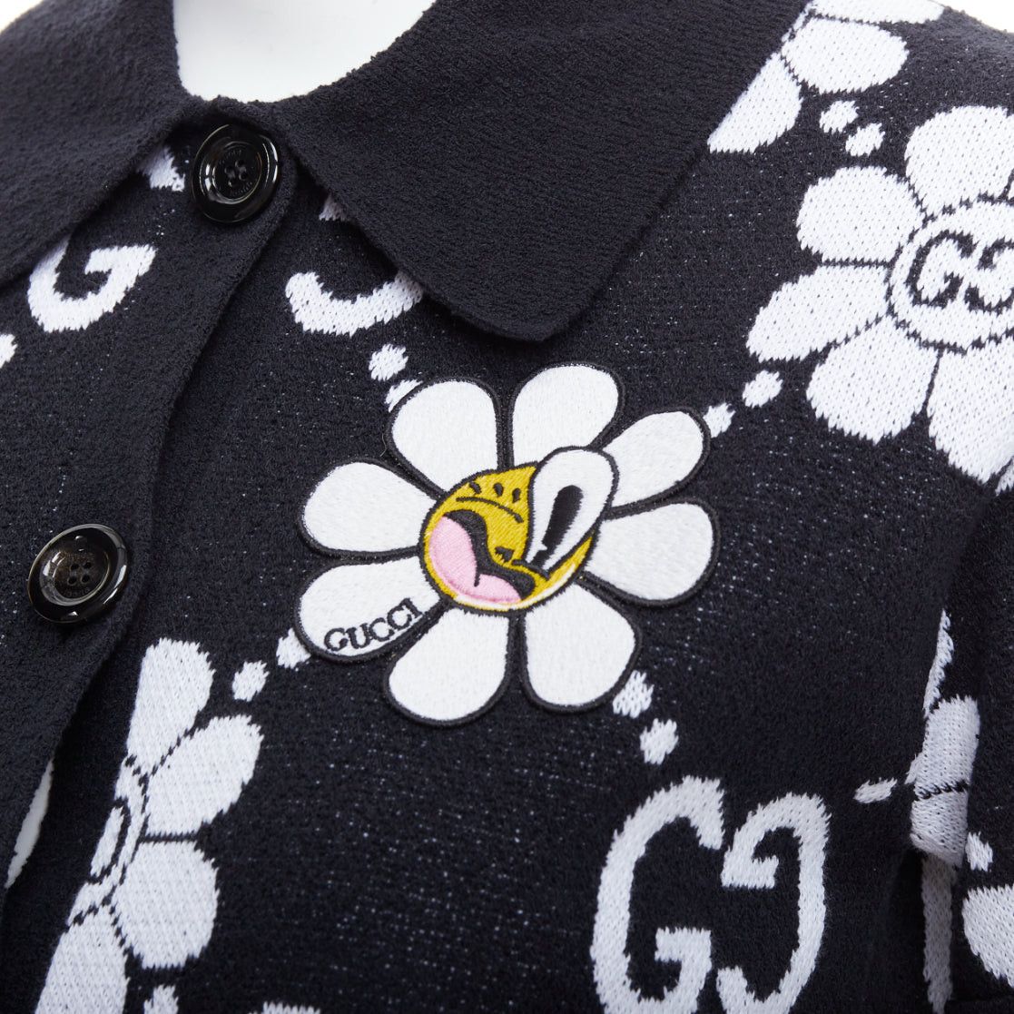 Gucci GUCCI 2024 black white cotton blend floral daisy knit polo cardigan S Size S / US 4 / IT 40 - 2 Thumbnail