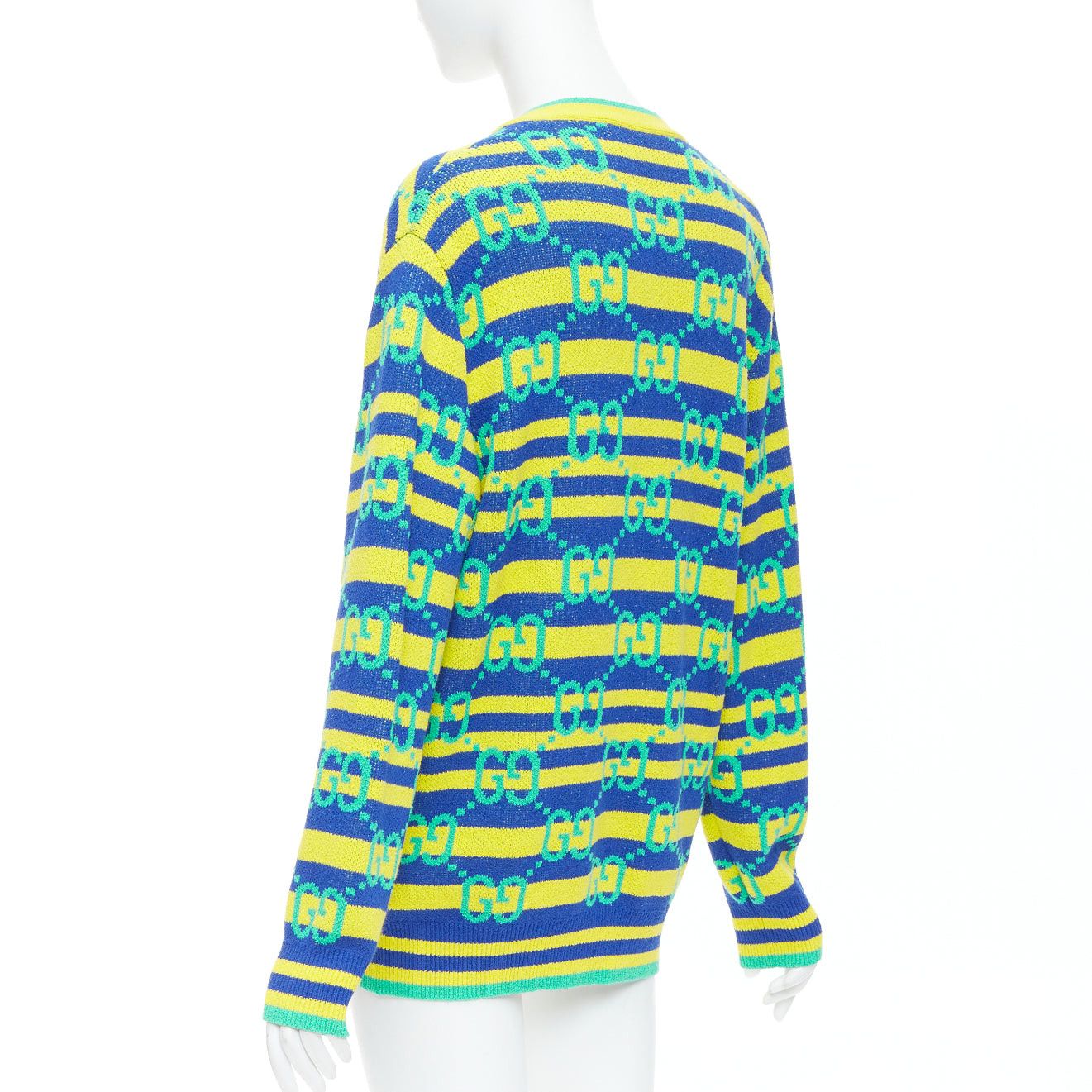 Gucci GUCCI green yellow blue GG monogram stripe cardigan XS Size S / US 4 / IT 40 - 7 Thumbnail