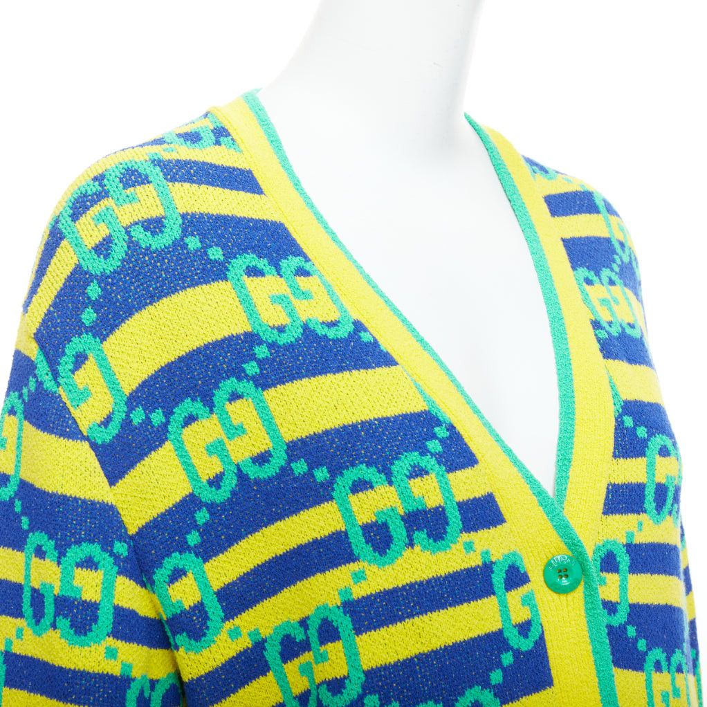 Gucci GUCCI green yellow blue GG monogram stripe cardigan XS Size S / US 4 / IT 40 - 8 Thumbnail