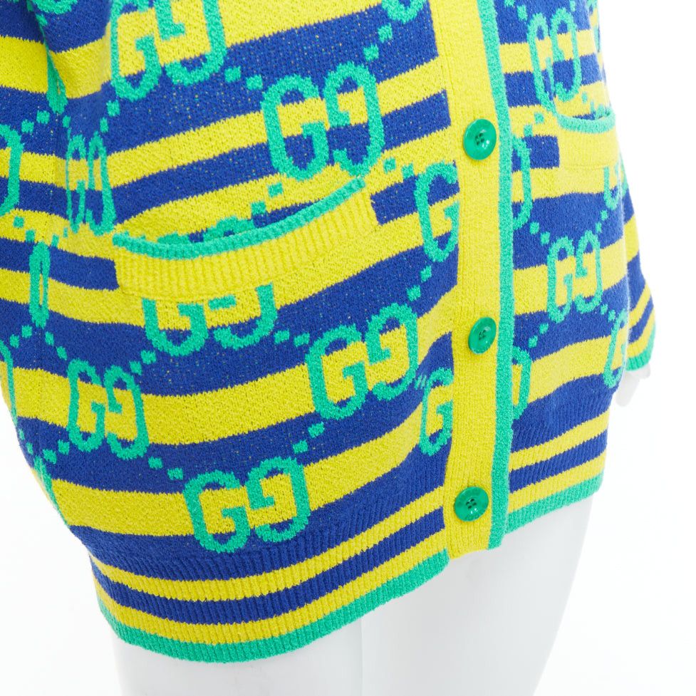 Gucci GUCCI green yellow blue GG monogram stripe cardigan XS Size S / US 4 / IT 40 - 2 Thumbnail