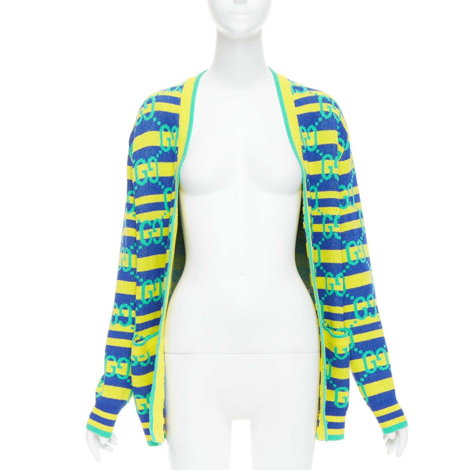 Gucci GUCCI green yellow blue GG monogram stripe cardigan XS Size S / US 4 / IT 40 - 3 Thumbnail
