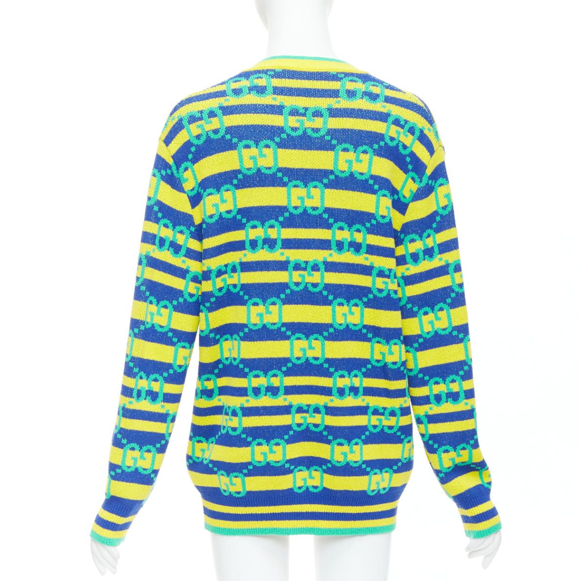 Gucci GUCCI green yellow blue GG monogram stripe cardigan XS Size S / US 4 / IT 40 - 6 Thumbnail