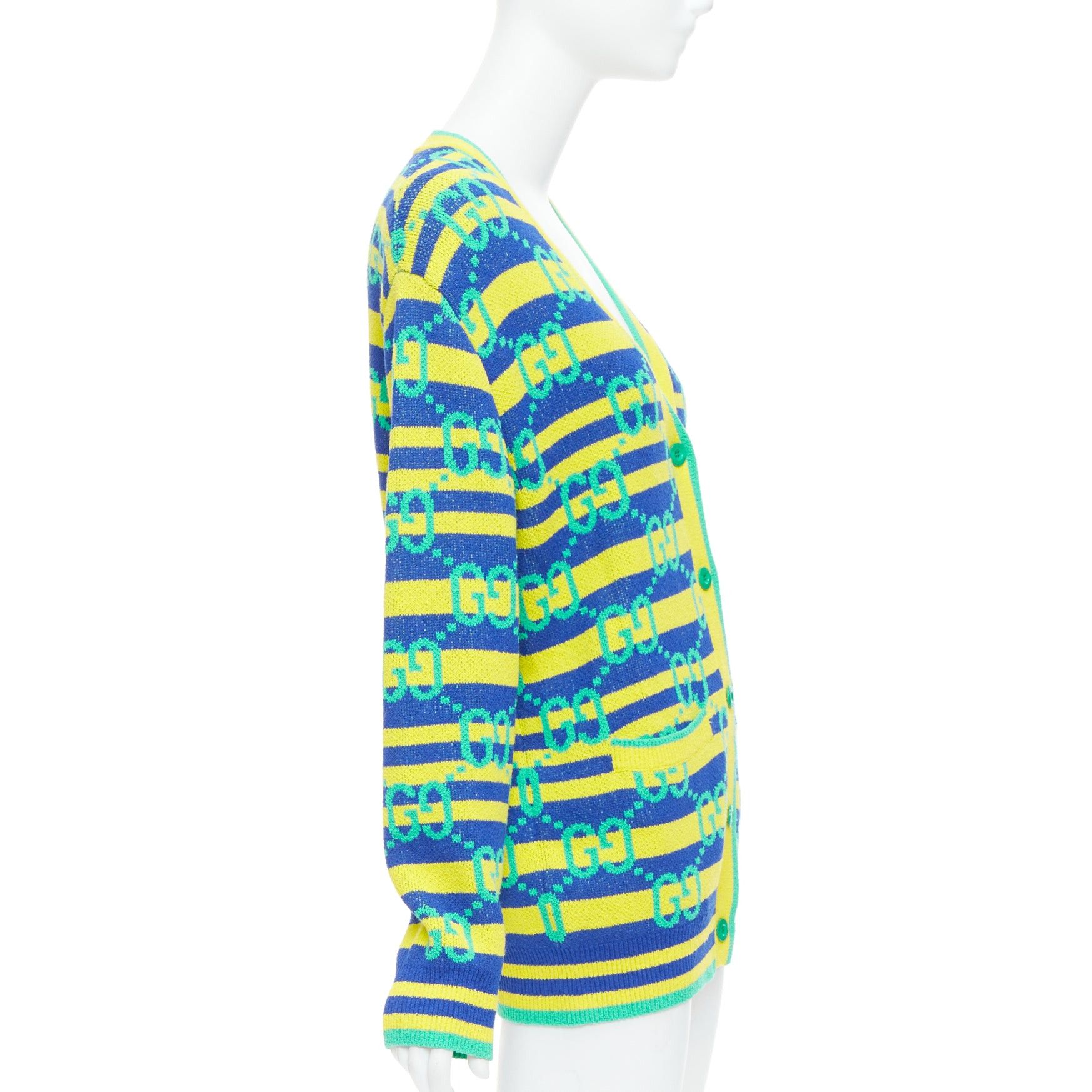 Gucci GUCCI green yellow blue GG monogram stripe cardigan XS Size S / US 4 / IT 40 - 5 Thumbnail