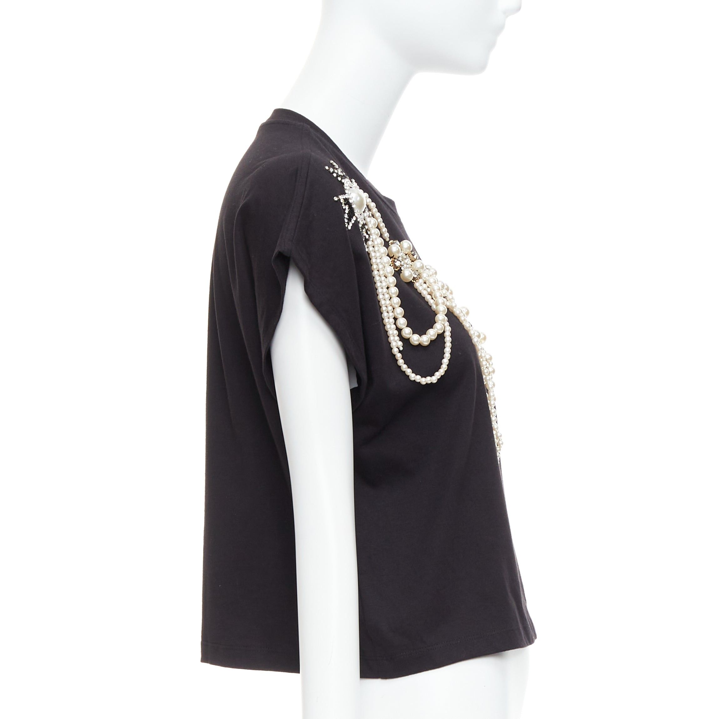 Balmain BALMAIN black cotton pearl bead embellished crop tshirt XS Size S / US 4 / IT 40 - 4 Thumbnail
