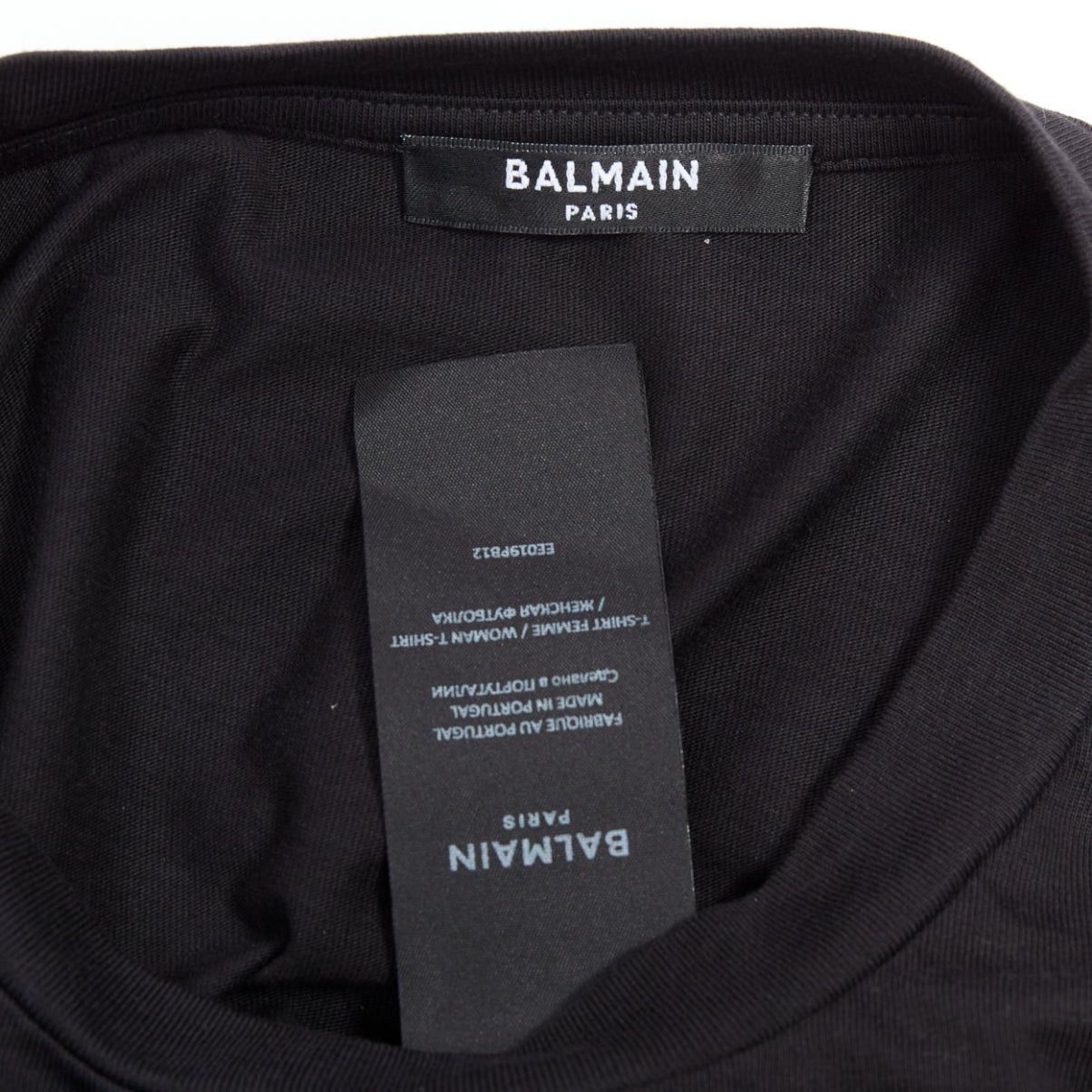 Balmain BALMAIN gold buttons chain embellished brooch black cotton crop tshirt XS Size S / US 4 / IT 40 - 8 Thumbnail