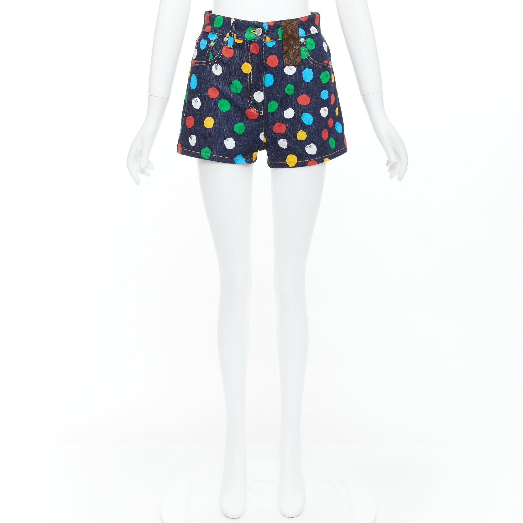 Louis Vuitton LOUIS VUITTON Yayoi Kusama Painted Dots logo patch denim shorts FR34 XS Size 26" / US 2 / IT 38 - 10 Thumbnail
