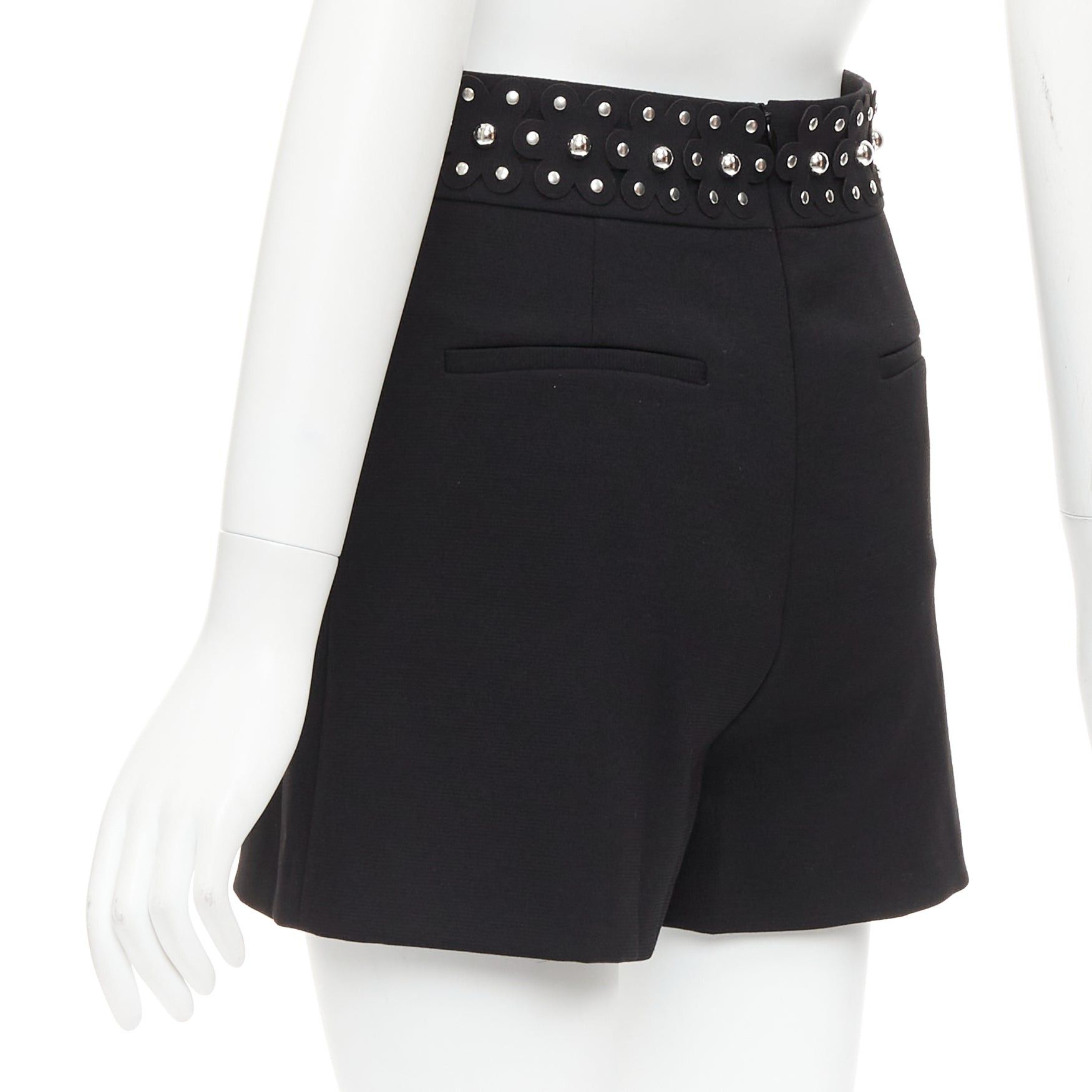 RED Valentino RED VALENTINO silver studded floral laser applique black shorts IT38 XS Size 26" / US 2 / IT 38 - 6 Thumbnail