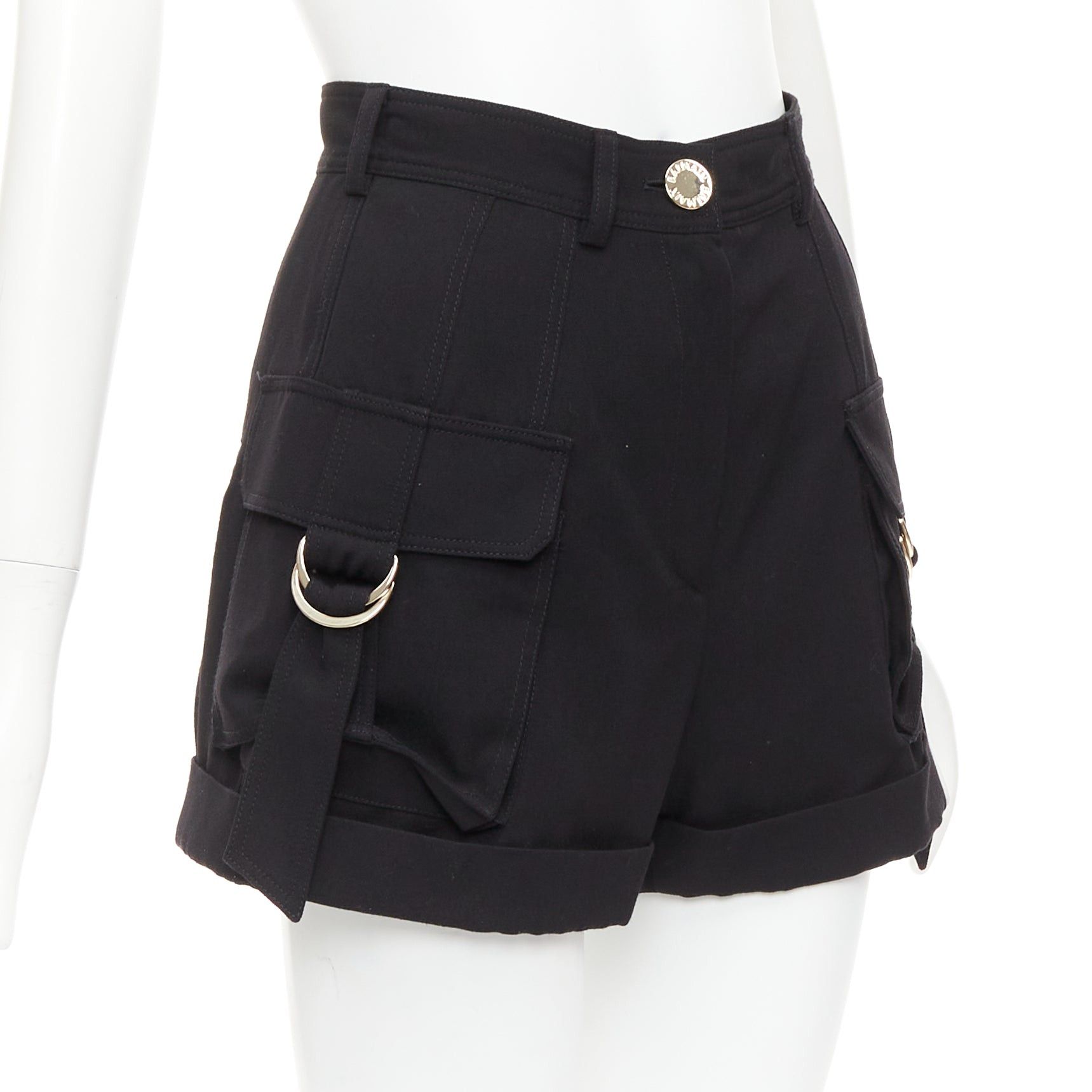 Balmain BALMAIN black wool gold logo button pocketed cargo shorts FR36 S Size 27" / US 4 / IT 40 - 3 Thumbnail