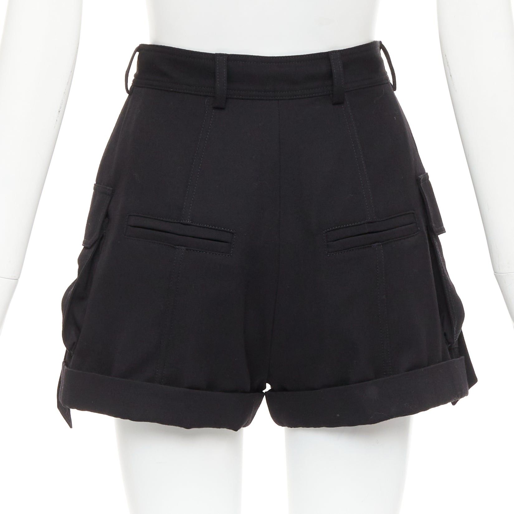 Balmain BALMAIN black wool gold logo button pocketed cargo shorts FR36 S Size 27" / US 4 / IT 40 - 5 Thumbnail