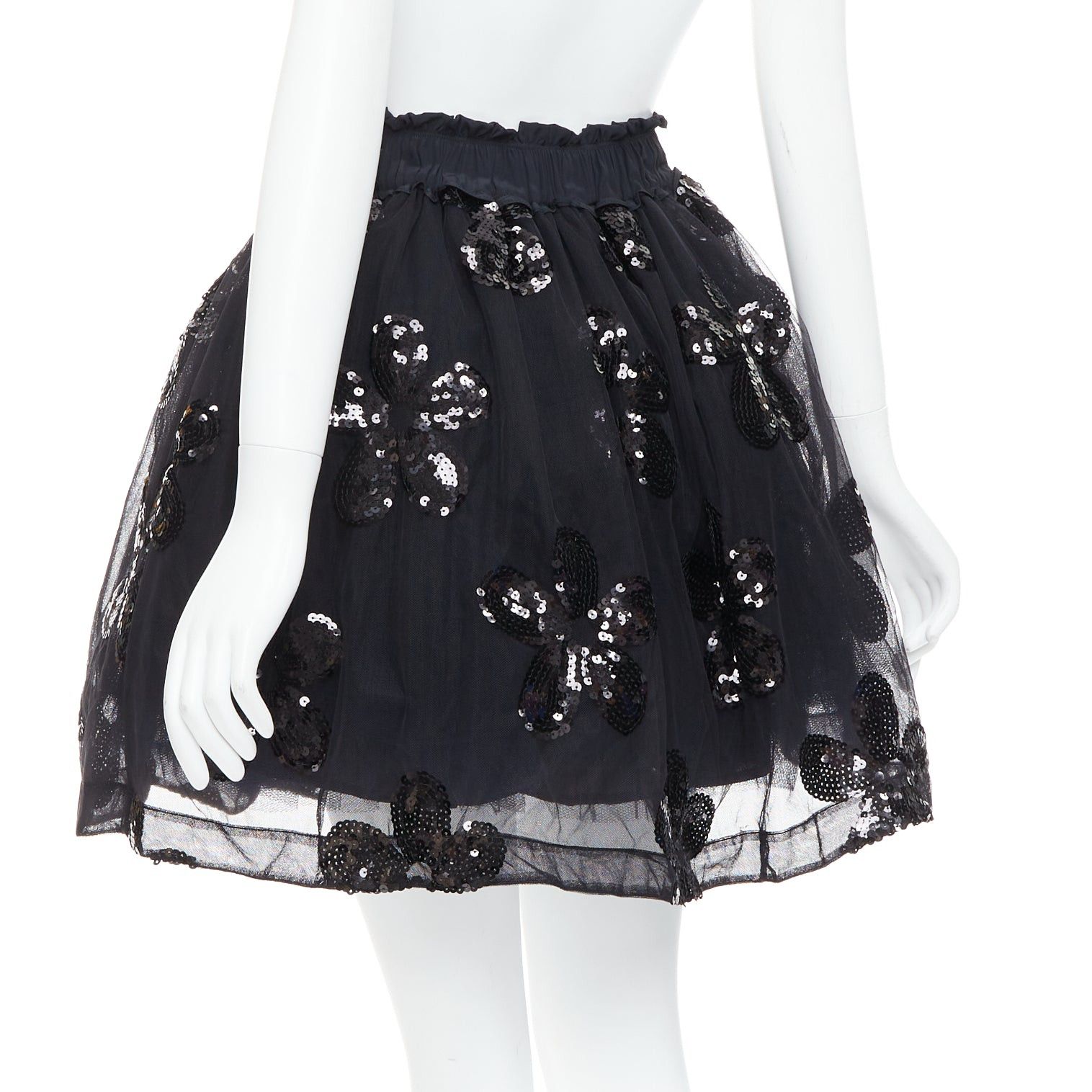 Simone Rocha SIMONE ROCHA black floral sequin embellished tulle tutu skirt UK4 XXS Size 25" / US 0 / IT 36 - 6 Thumbnail