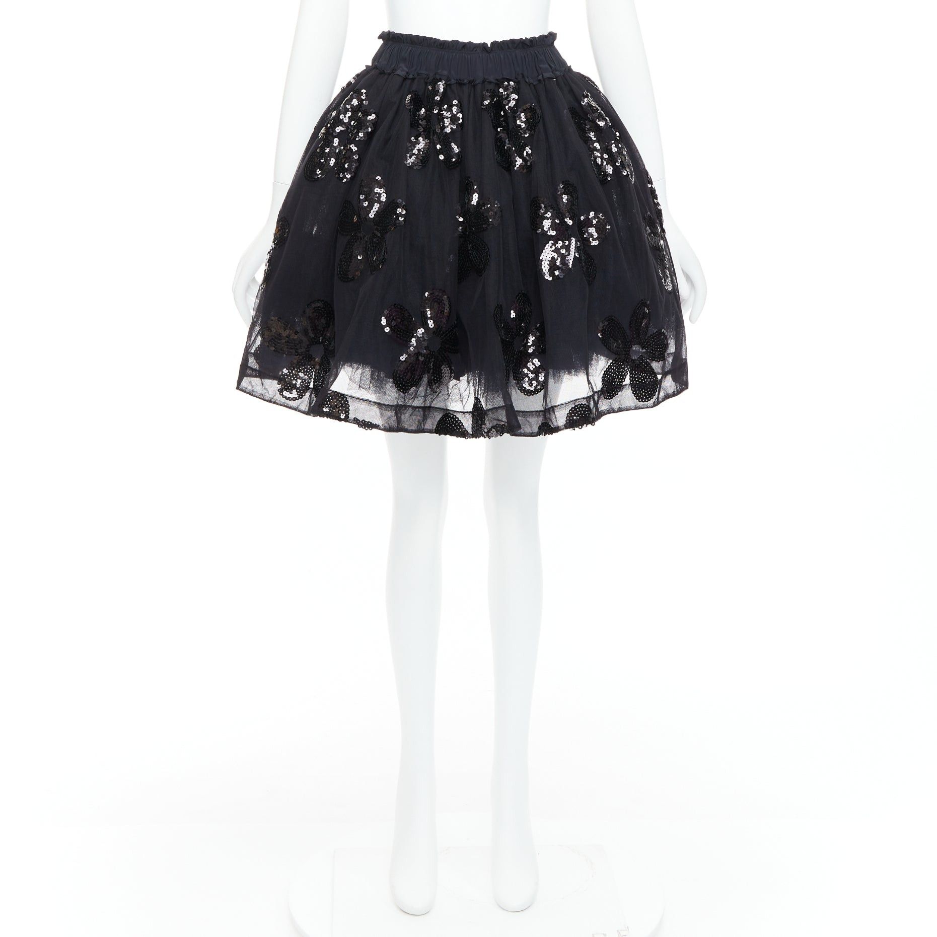 Simone Rocha SIMONE ROCHA black floral sequin embellished tulle tutu skirt UK4 XXS Size 25" / US 0 / IT 36 - 9 Thumbnail
