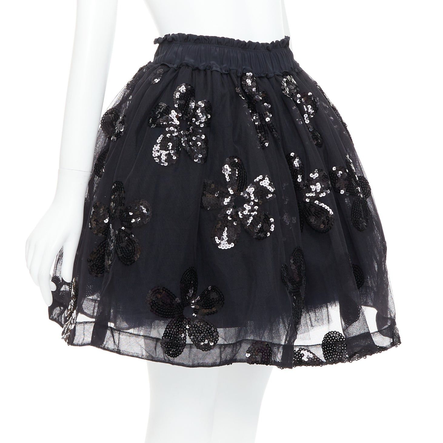 Simone Rocha SIMONE ROCHA black floral sequin embellished tulle tutu skirt UK4 XXS Size 25" / US 0 / IT 36 - 3 Thumbnail