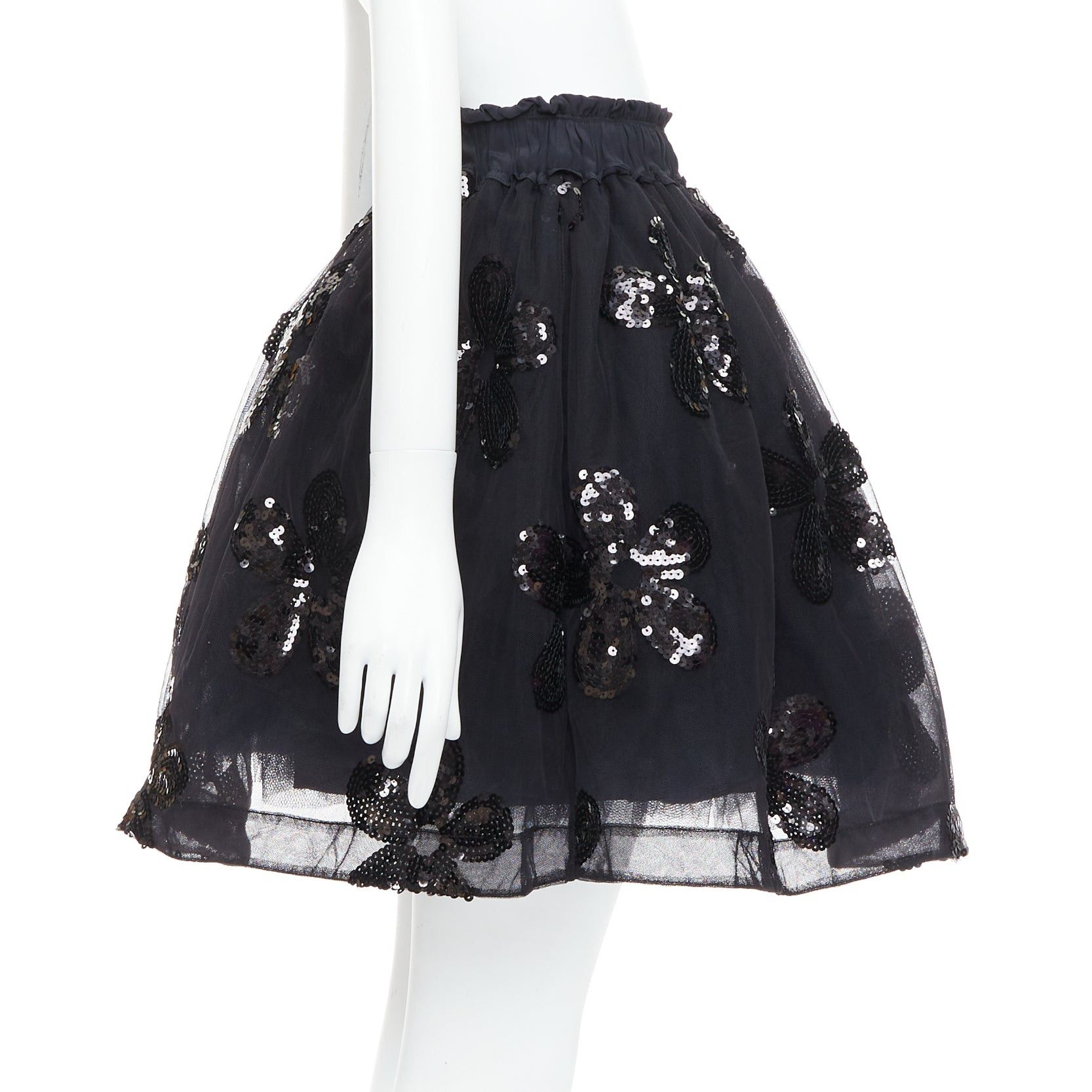 Simone Rocha SIMONE ROCHA black floral sequin embellished tulle tutu skirt UK4 XXS Size 25" / US 0 / IT 36 - 4 Thumbnail