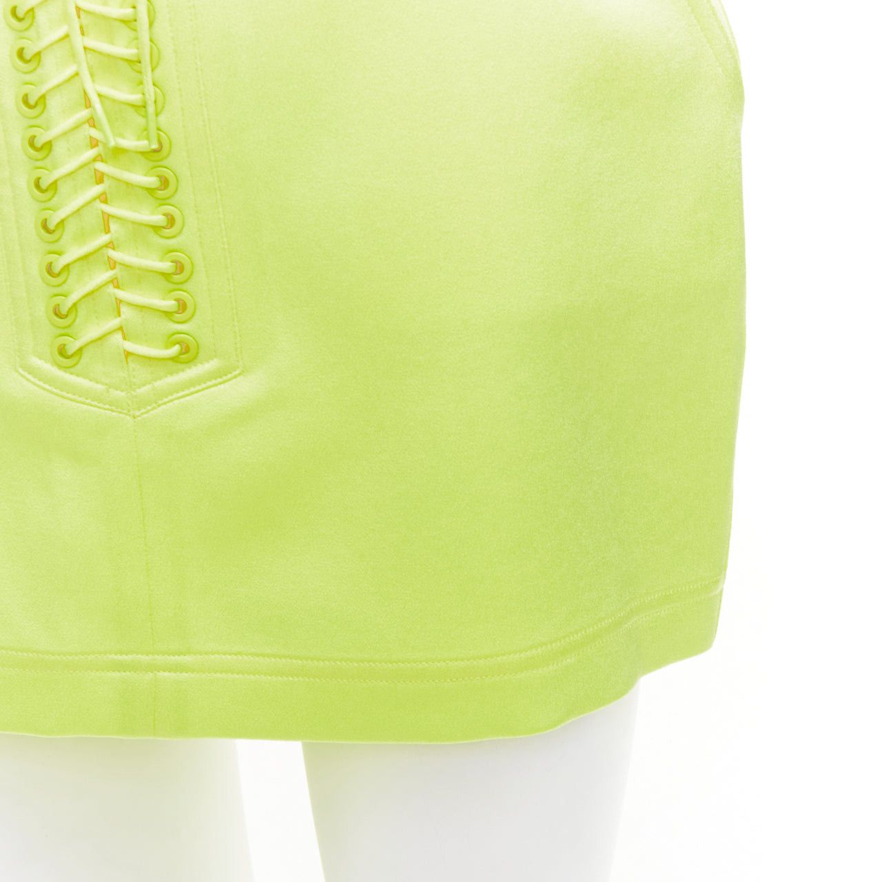 Alex Perry ALEX PERRY Spence neon yellow satin lace up rounded mini skirt UK6 XS Size 26" / US 2 / IT 38 - 7 Thumbnail