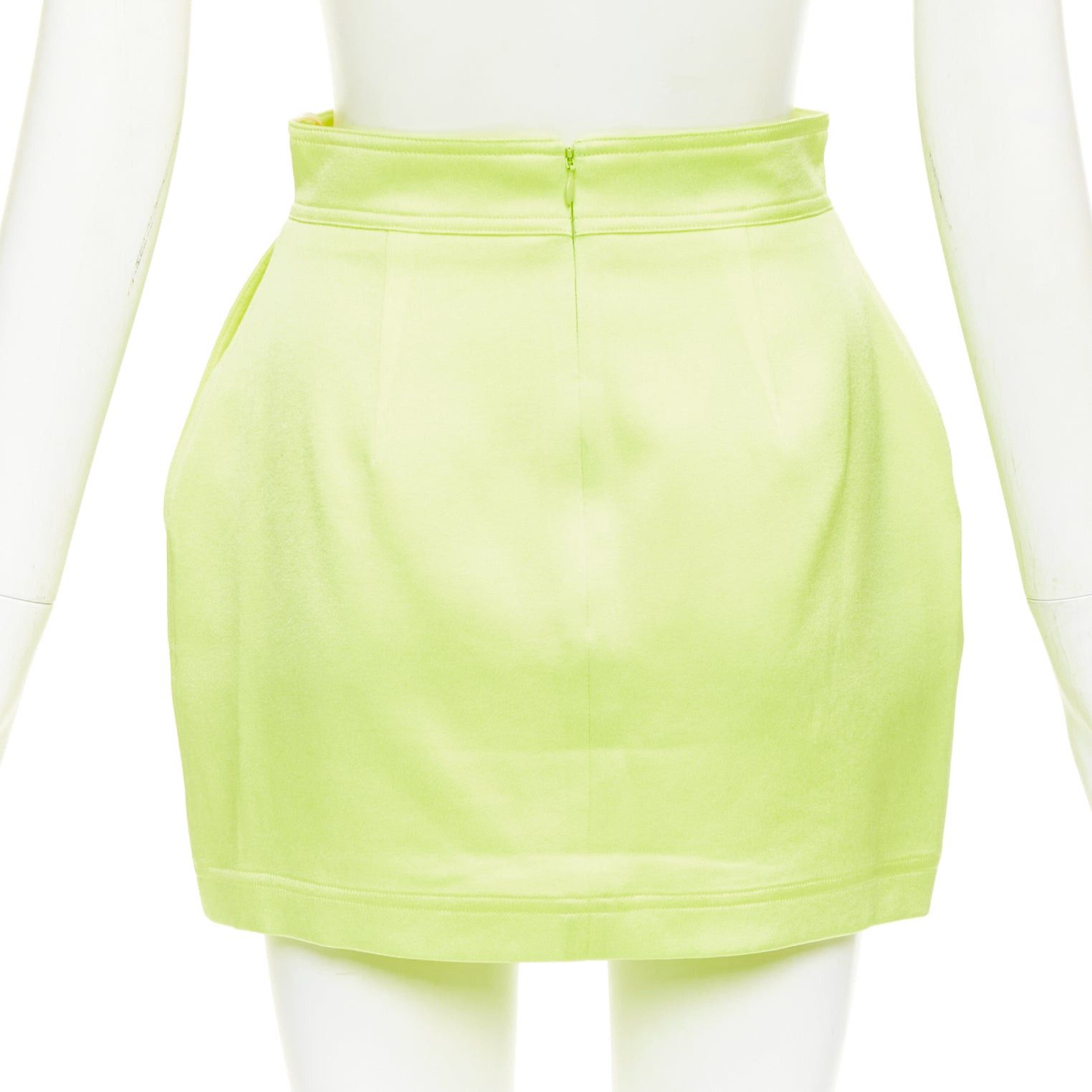 Alex Perry ALEX PERRY Spence neon yellow satin lace up rounded mini skirt UK6 XS Size 26" / US 2 / IT 38 - 5 Thumbnail