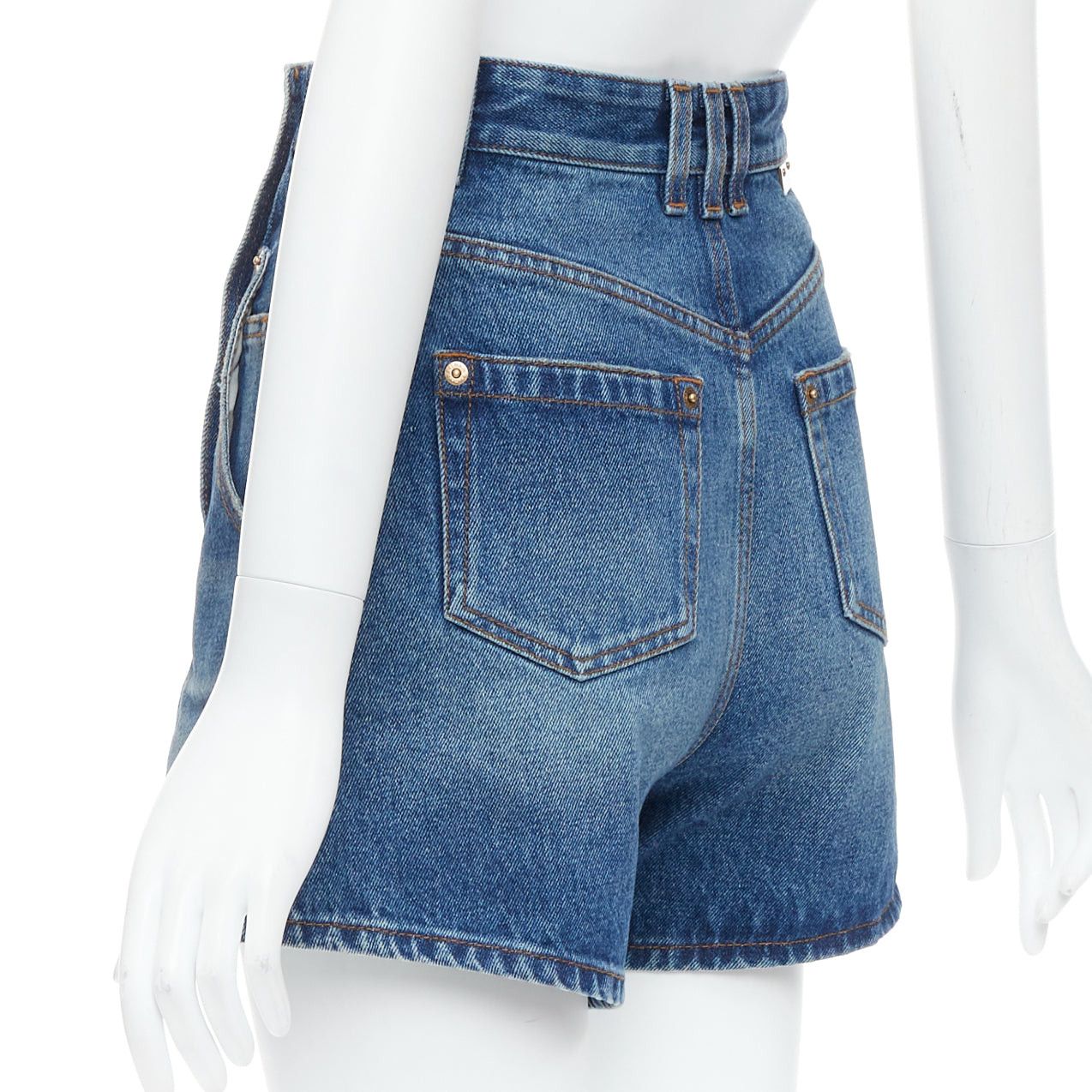Balmain BALMAIN blue washed bronze coin button high waisted denim shorts FR36 S Size 27" / US 4 / IT 40 - 6 Thumbnail