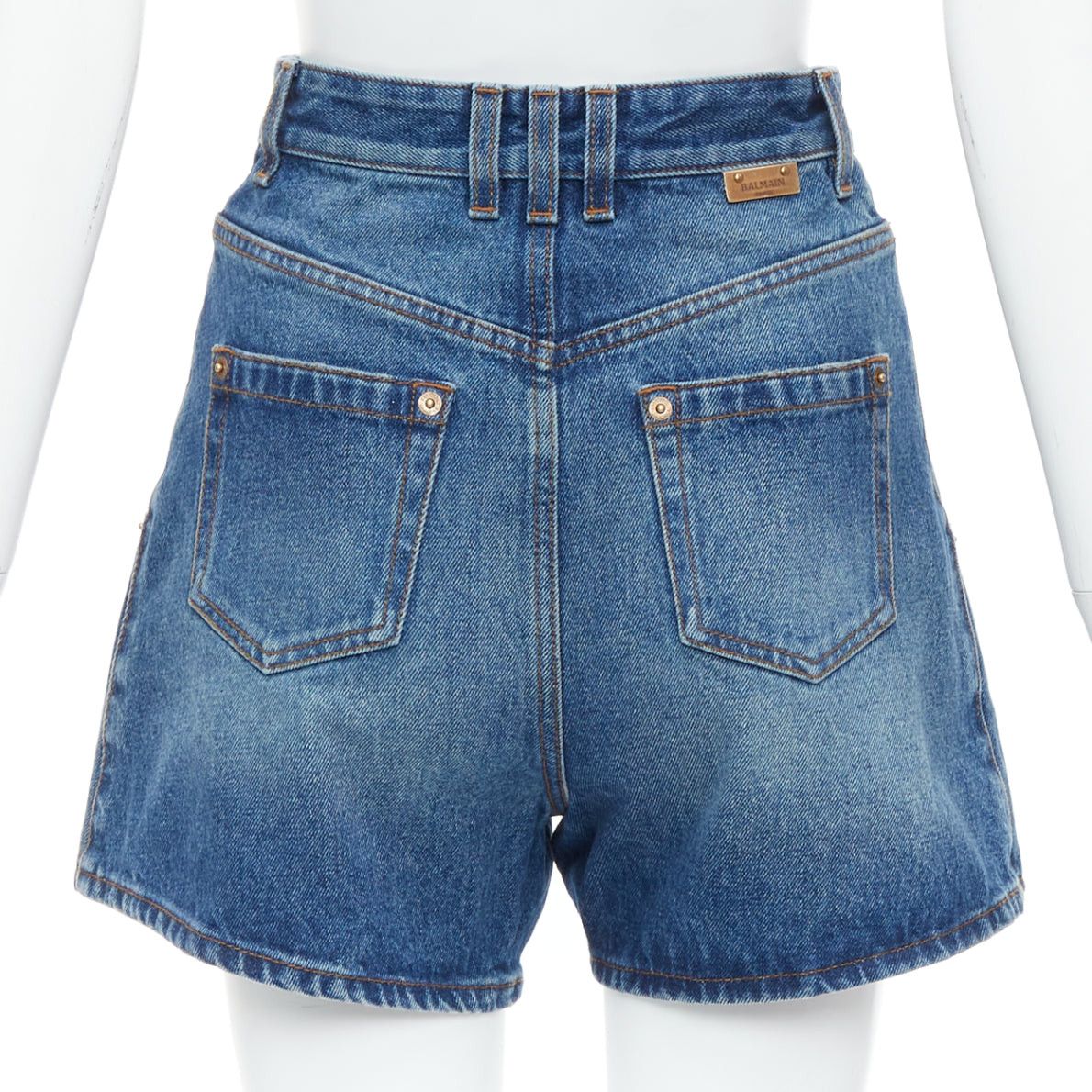 Balmain BALMAIN blue washed bronze coin button high waisted denim shorts FR36 S Size 27" / US 4 / IT 40 - 5 Thumbnail