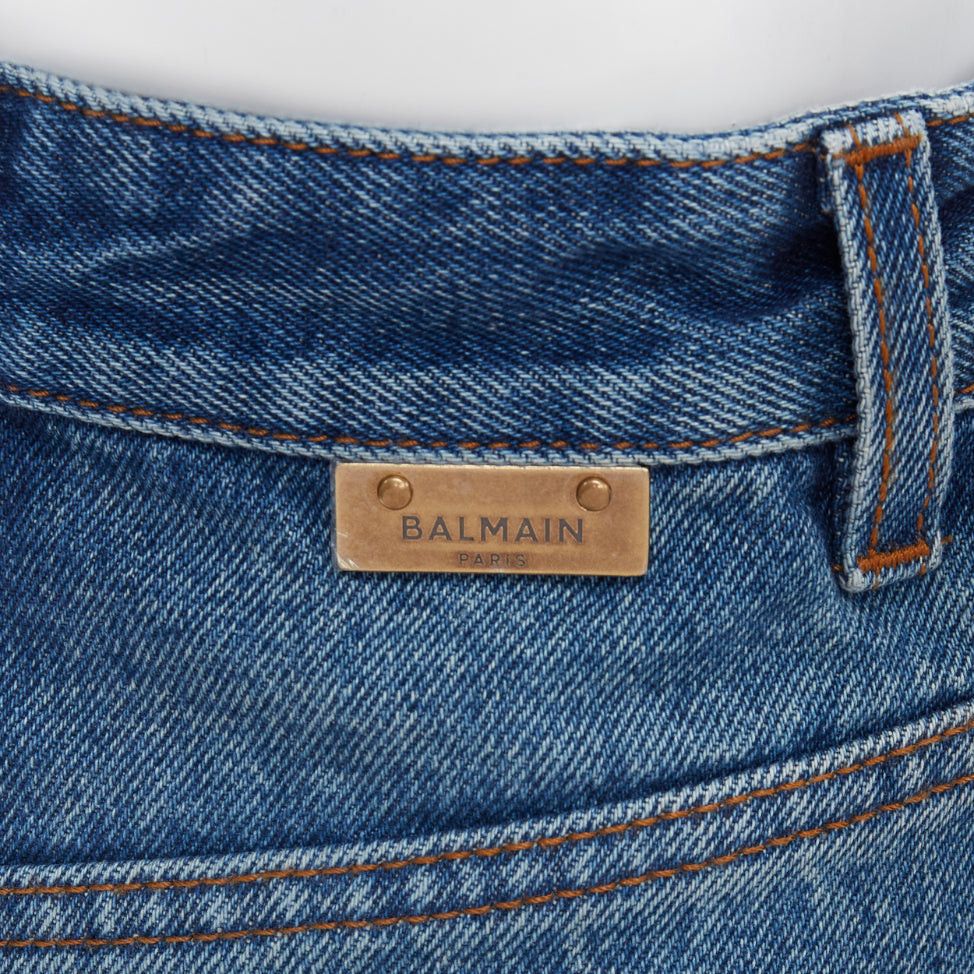 Balmain BALMAIN blue washed bronze coin button high waisted denim shorts FR36 S Size 27" / US 4 / IT 40 - 7 Thumbnail
