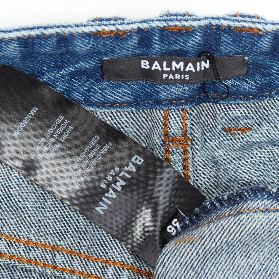Balmain BALMAIN blue washed bronze coin button high waisted denim shorts FR36 S Size 27" / US 4 / IT 40 - 8 Thumbnail