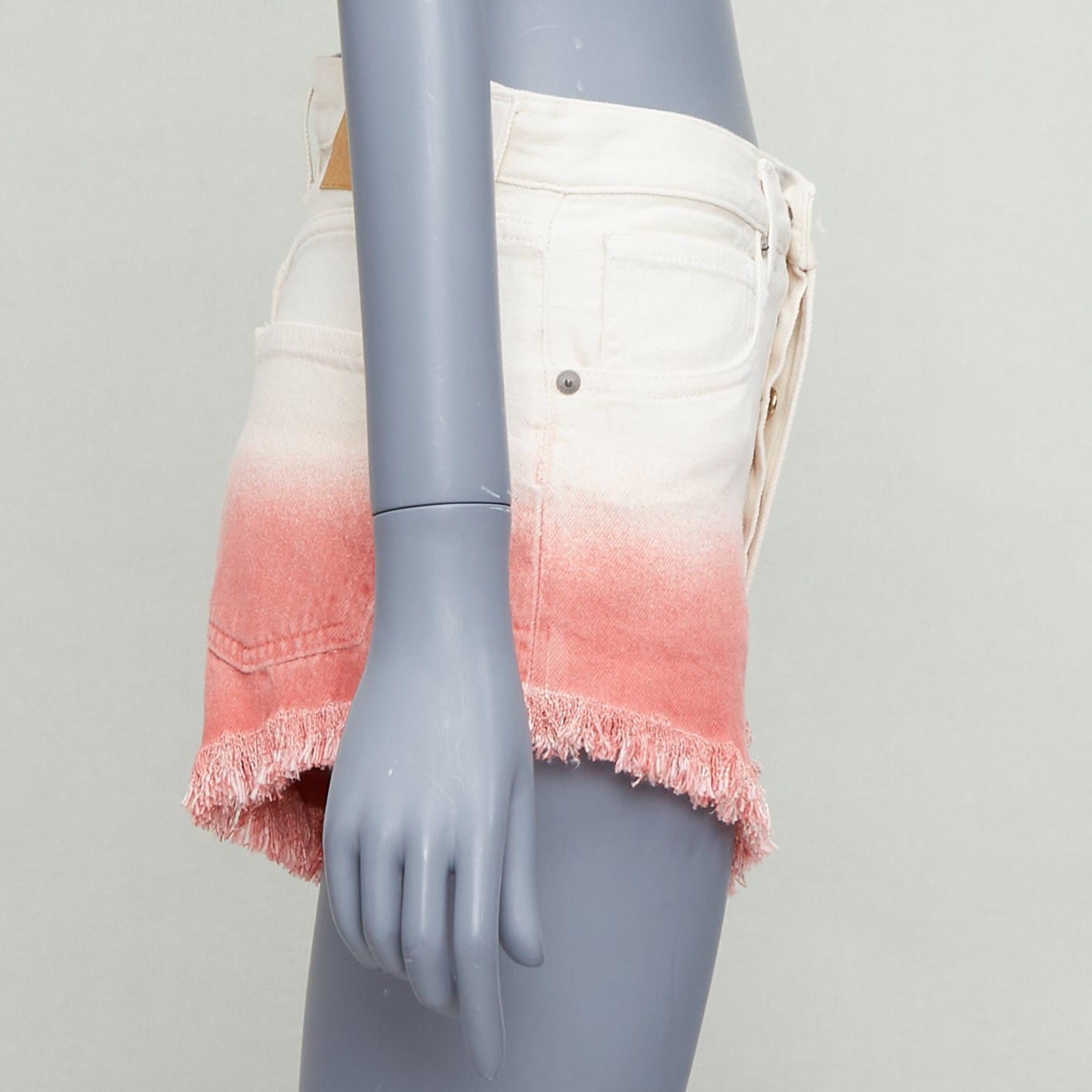 Alanui ALANUI 2024 Papaya pink ombre dip dye cream frayed denim shorts 25" Size 25" / US 0 / IT 36 - 3 Thumbnail