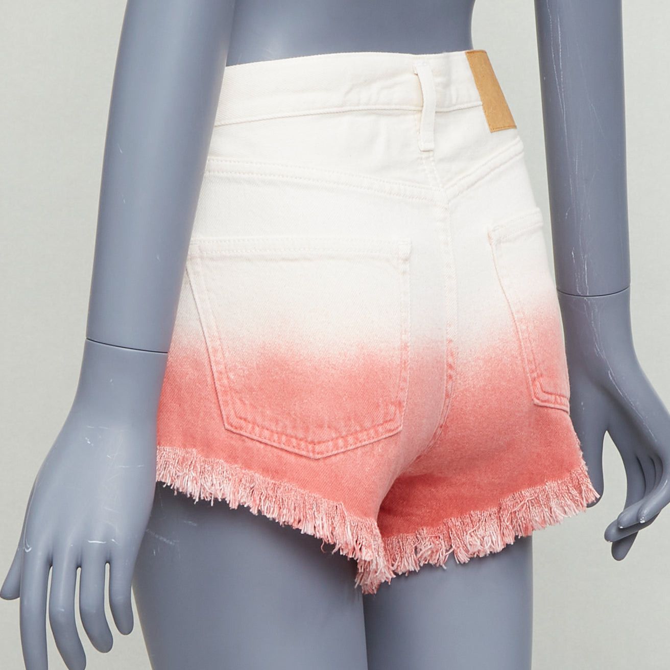 Alanui ALANUI 2024 Papaya pink ombre dip dye cream frayed denim shorts 25" Size 25" / US 0 / IT 36 - 5 Thumbnail