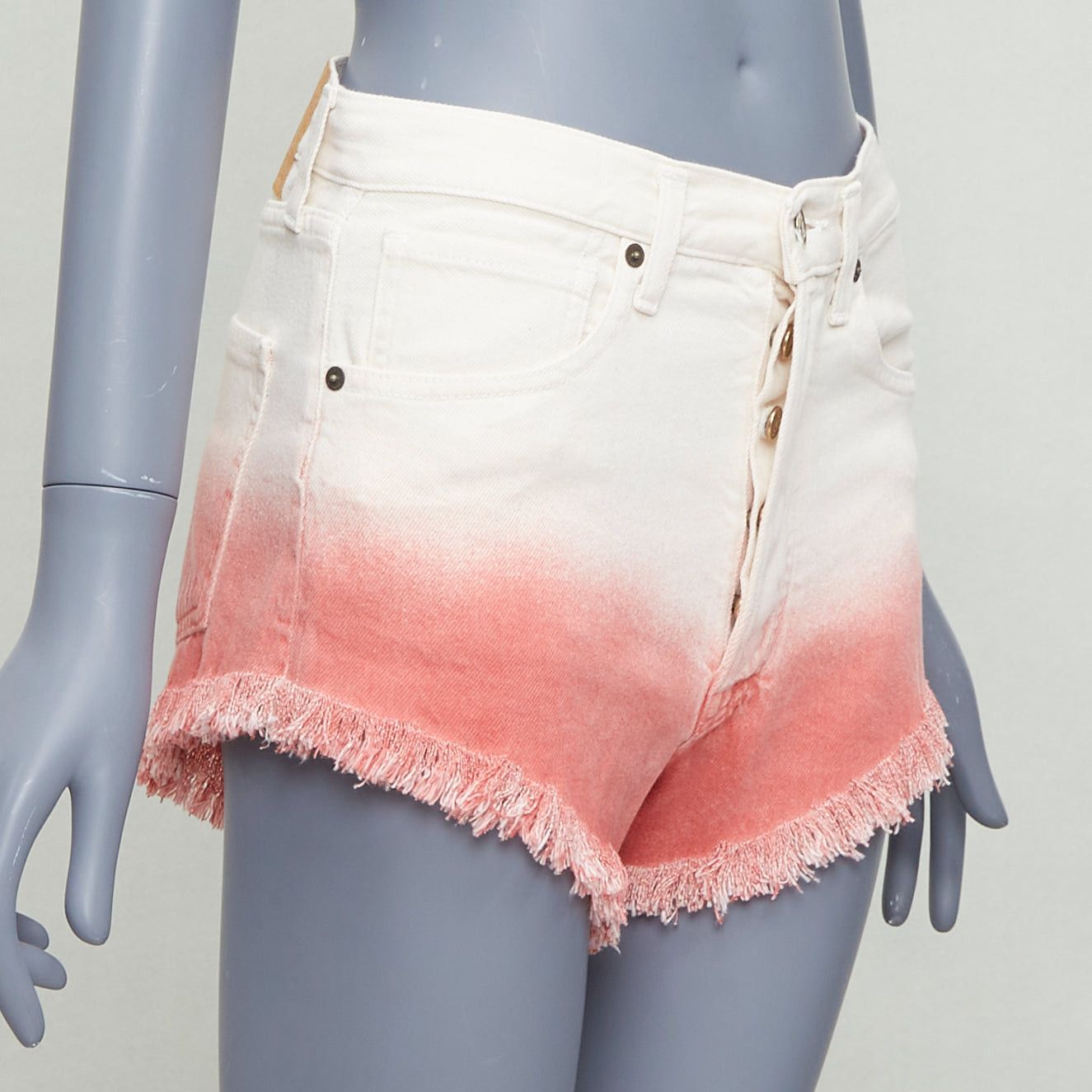 Alanui ALANUI 2024 Papaya pink ombre dip dye cream frayed denim shorts 25" Size 25" / US 0 / IT 36 - 2 Thumbnail
