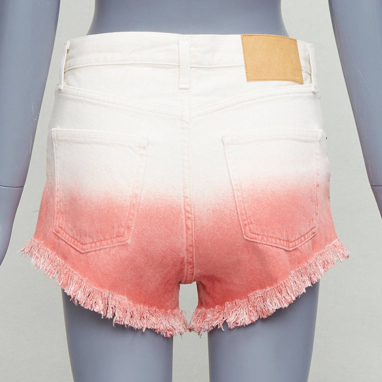 Alanui ALANUI 2024 Papaya pink ombre dip dye cream frayed denim shorts 25" Size 25" / US 0 / IT 36 - 4 Thumbnail