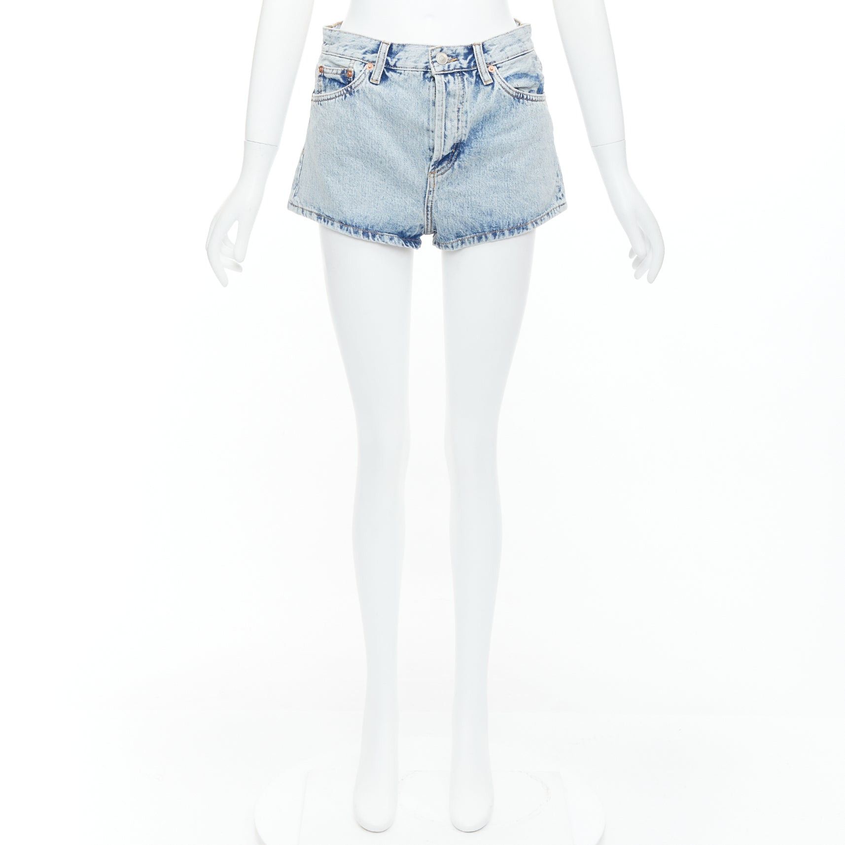 WARDROBE.NYC WARDROBE NYC stone wash blue leather tag mid denim shorts 26" Size 26" / US 2 / IT 38 - 9 Thumbnail