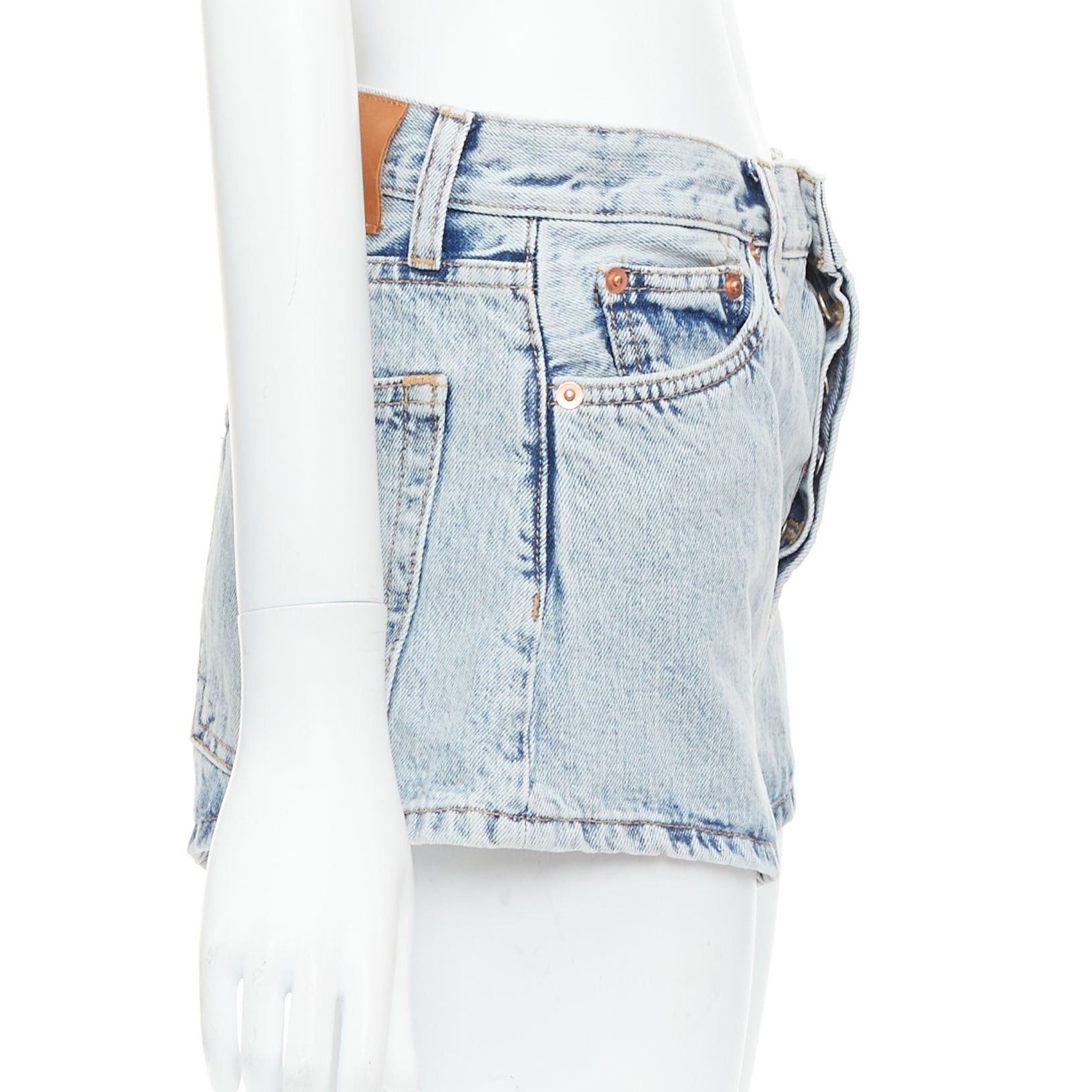 WARDROBE.NYC WARDROBE NYC stone wash blue leather tag mid denim shorts 25" Size 25" / US 0 / IT 36 - 4 Thumbnail