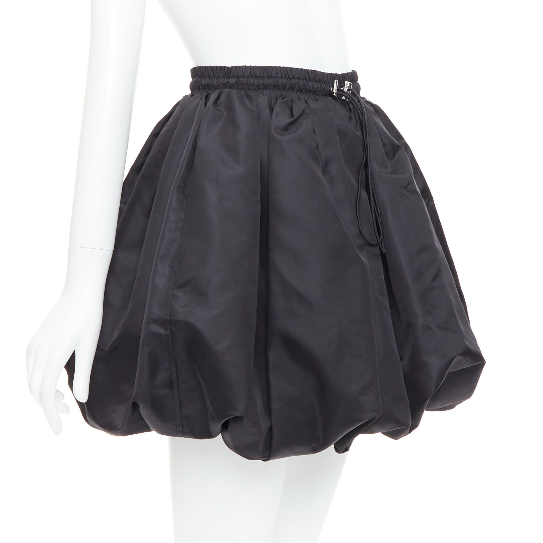 Other DAVID KOMA black nylon bubble silver drawstring puffball skirt UK6 XS Size 26" / US 2 / IT 38 - 3 Thumbnail