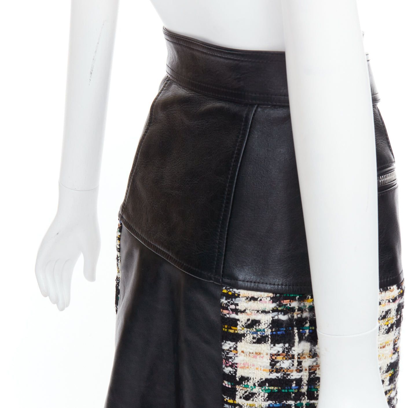 Alexander McQueen ALEXANDER MCQUEEN 2023 Hybrid leather tweed deconstructed biker skirt IT36 XXS Size 25" / US 0 / IT 36 - 8 Thumbnail