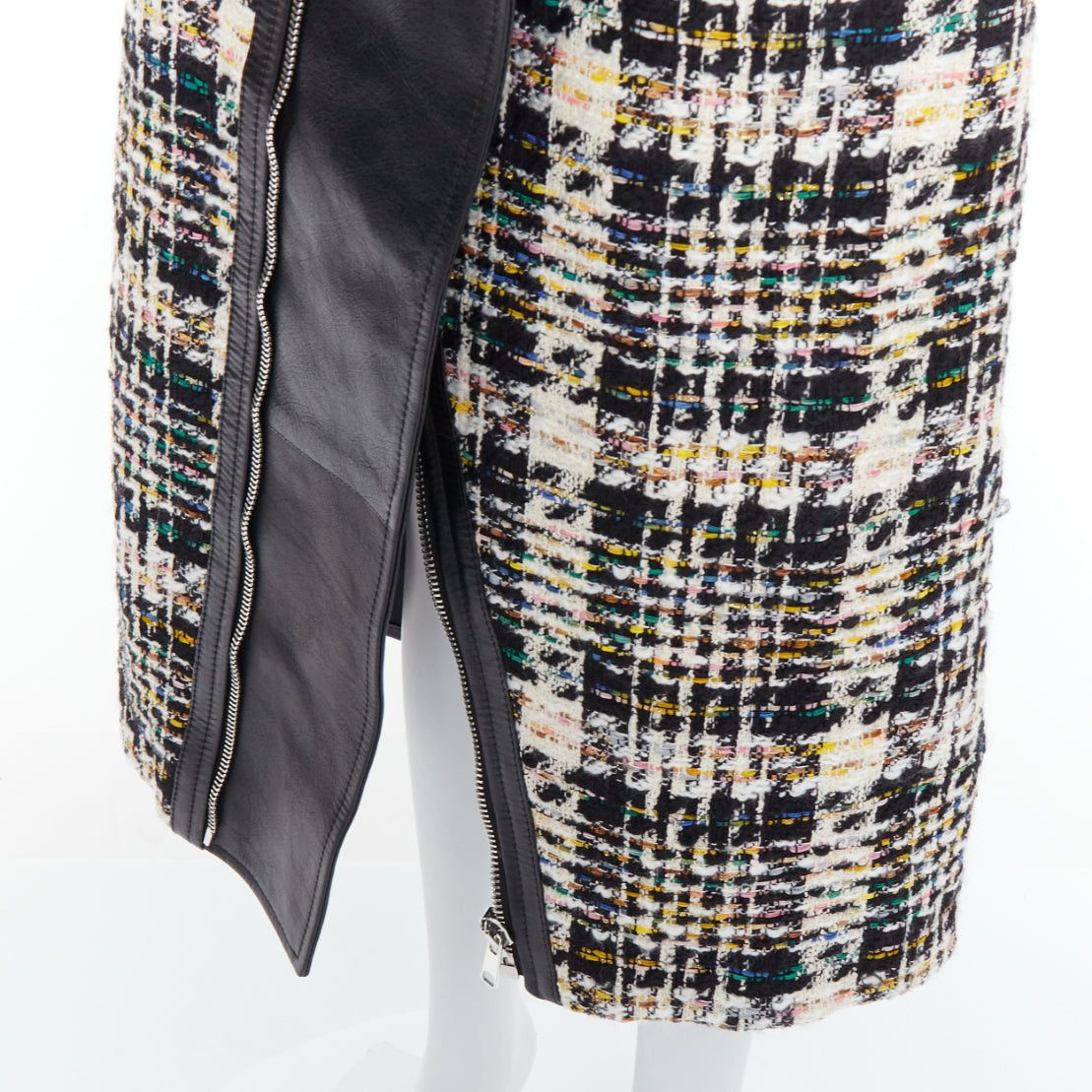 Alexander McQueen ALEXANDER MCQUEEN 2023 Hybrid leather tweed deconstructed biker skirt IT36 XXS Size 25" / US 0 / IT 36 - 7 Thumbnail