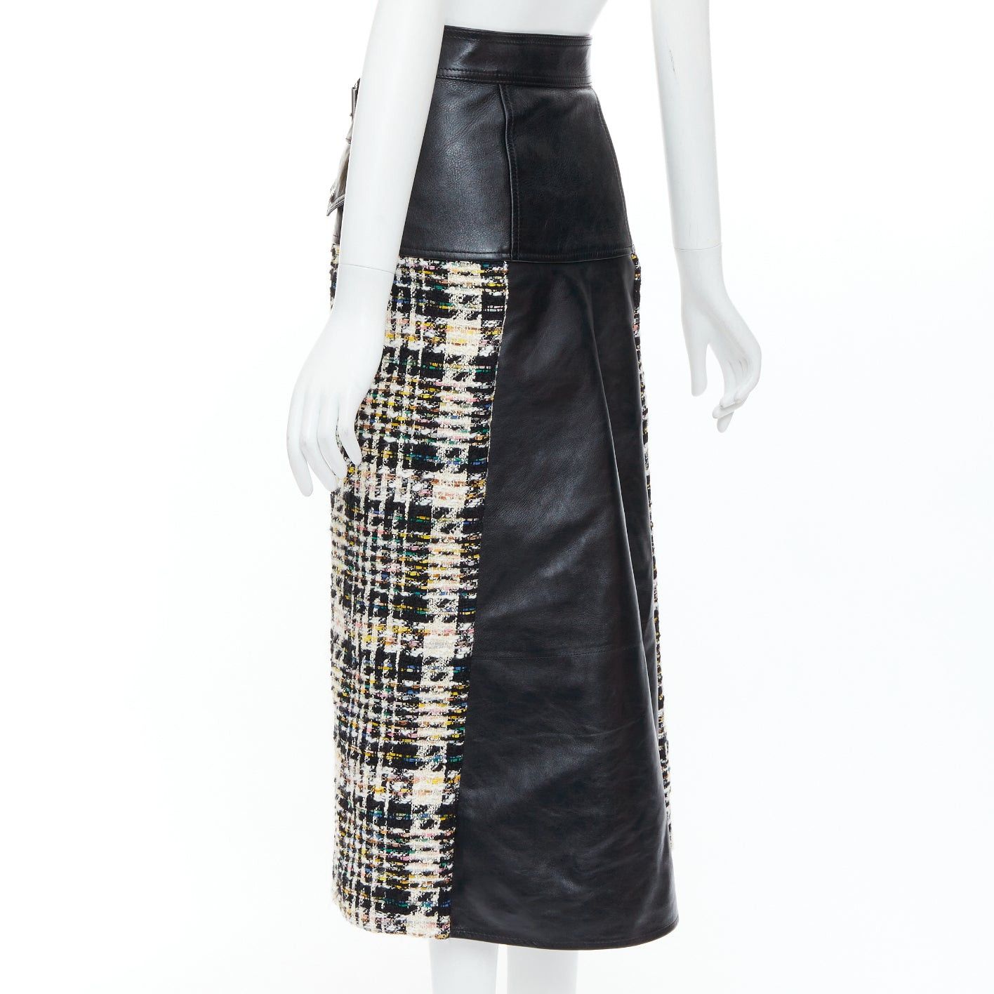 Alexander McQueen ALEXANDER MCQUEEN 2023 Hybrid leather tweed deconstructed biker skirt IT36 XXS Size 25" / US 0 / IT 36 - 6 Thumbnail
