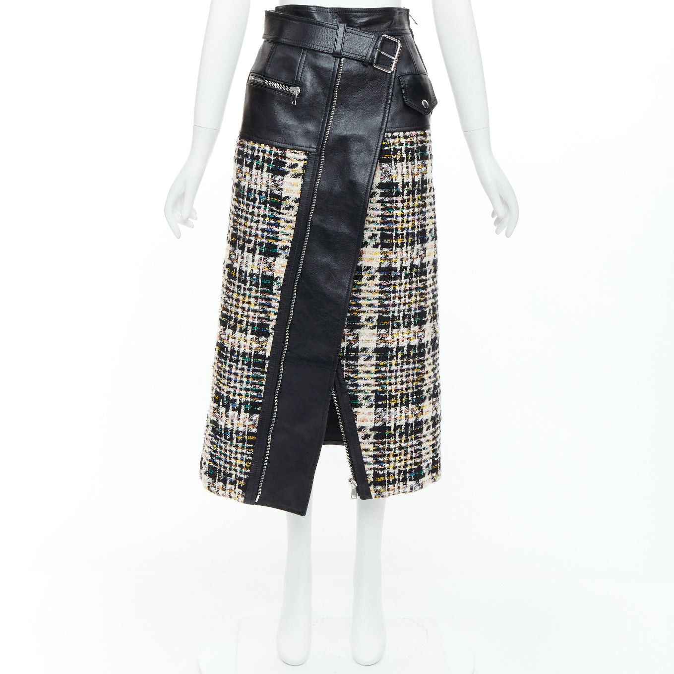 Alexander McQueen ALEXANDER MCQUEEN 2023 Hybrid leather tweed deconstructed biker skirt IT36 XXS Size 25" / US 0 / IT 36 - 10 Thumbnail