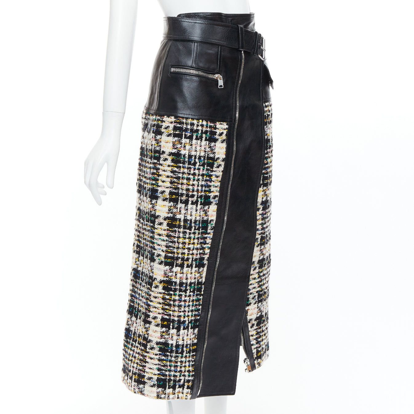 Alexander McQueen ALEXANDER MCQUEEN 2023 Hybrid leather tweed deconstructed biker skirt IT36 XXS Size 25" / US 0 / IT 36 - 3 Thumbnail