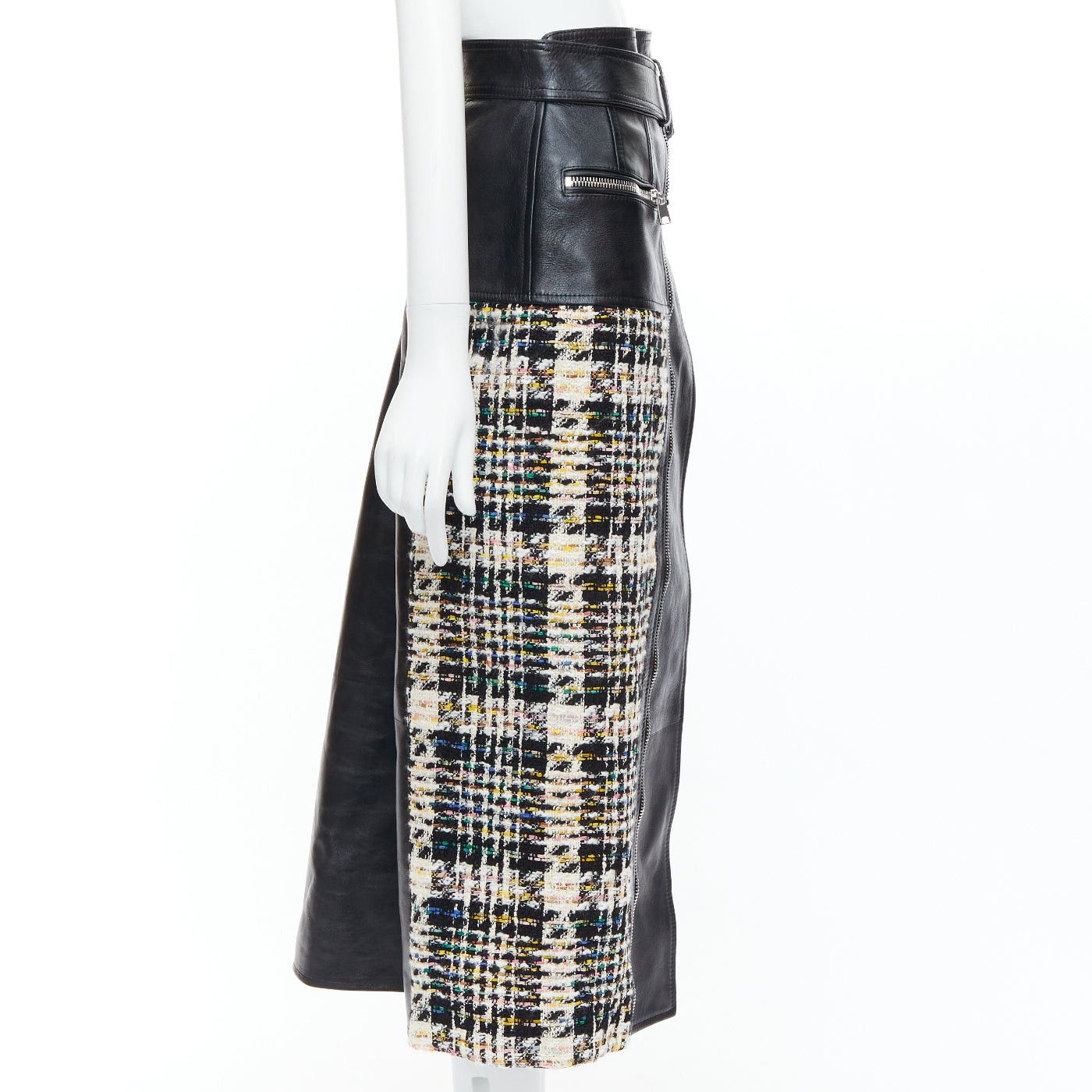Alexander McQueen ALEXANDER MCQUEEN 2023 Hybrid leather tweed deconstructed biker skirt IT36 XXS Size 25" / US 0 / IT 36 - 4 Thumbnail