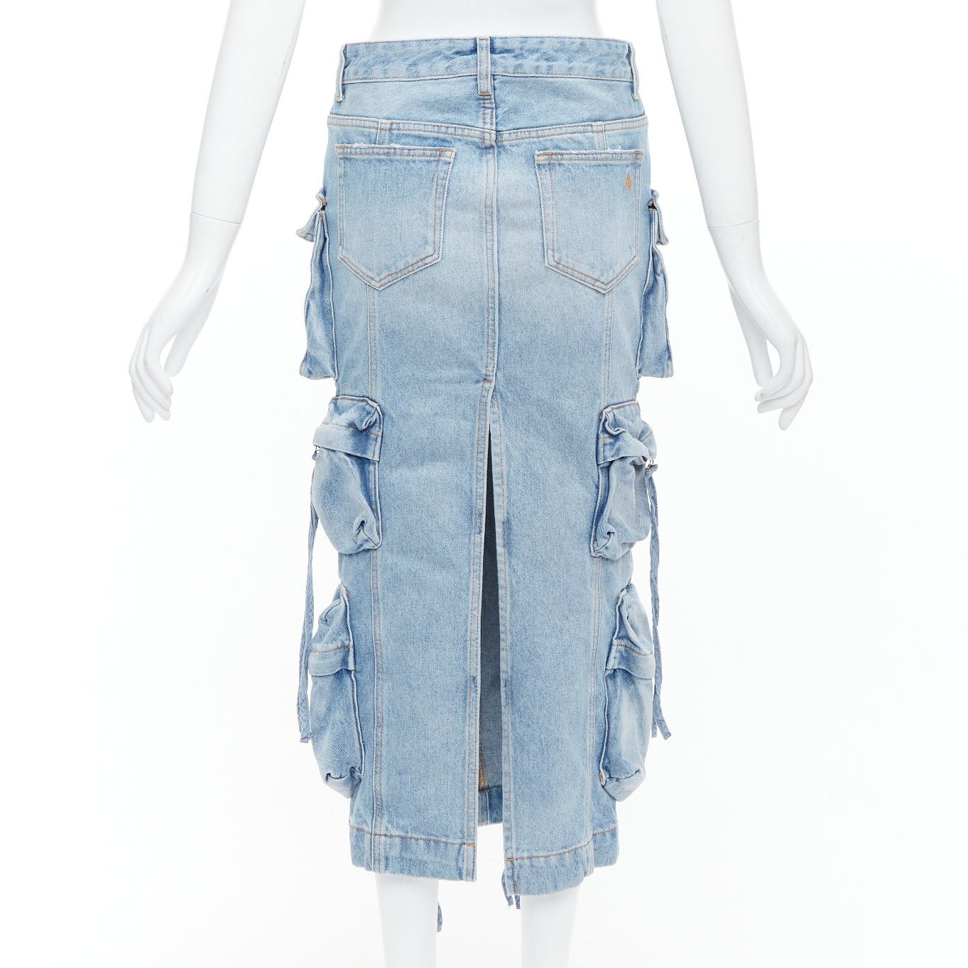 The Attico THE ATTICO blue washed denim multi pocket cargo midi skirt 24" Size 24" / US 00 / IT 34 - 5 Thumbnail