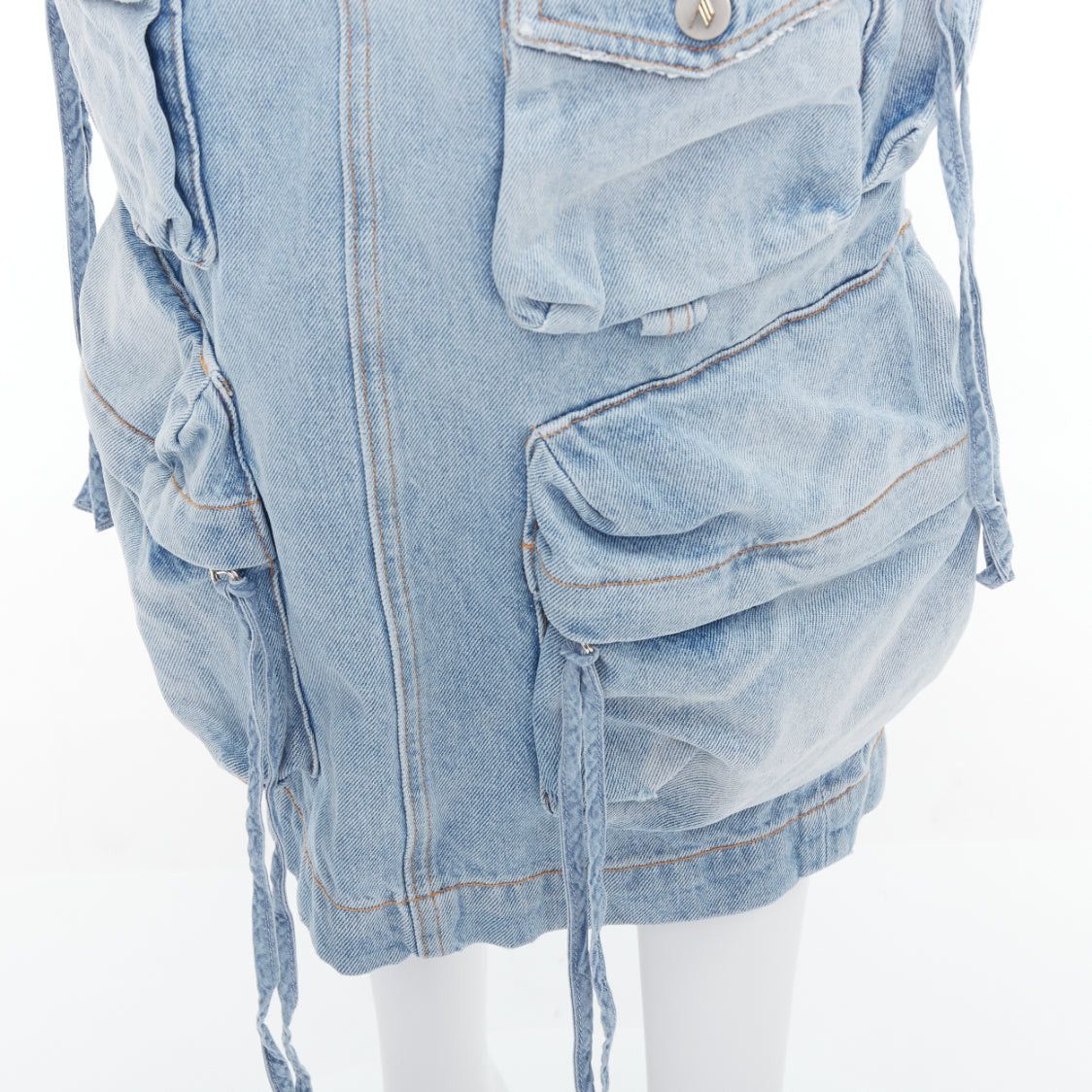 The Attico THE ATTICO blue washed denim multi pocket cargo midi skirt 24" Size 24" / US 00 / IT 34 - 2 Thumbnail