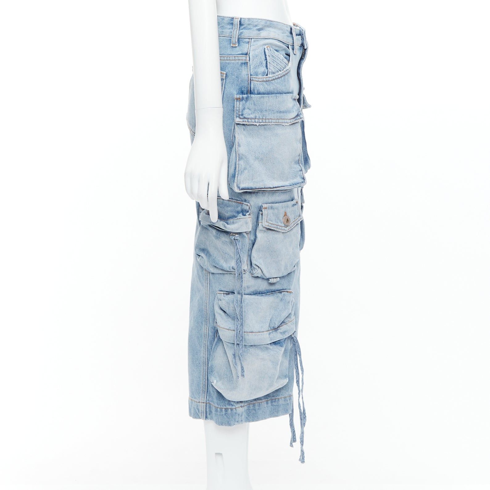 The Attico THE ATTICO blue washed denim multi pocket cargo midi skirt 24" Size 24" / US 00 / IT 34 - 4 Thumbnail