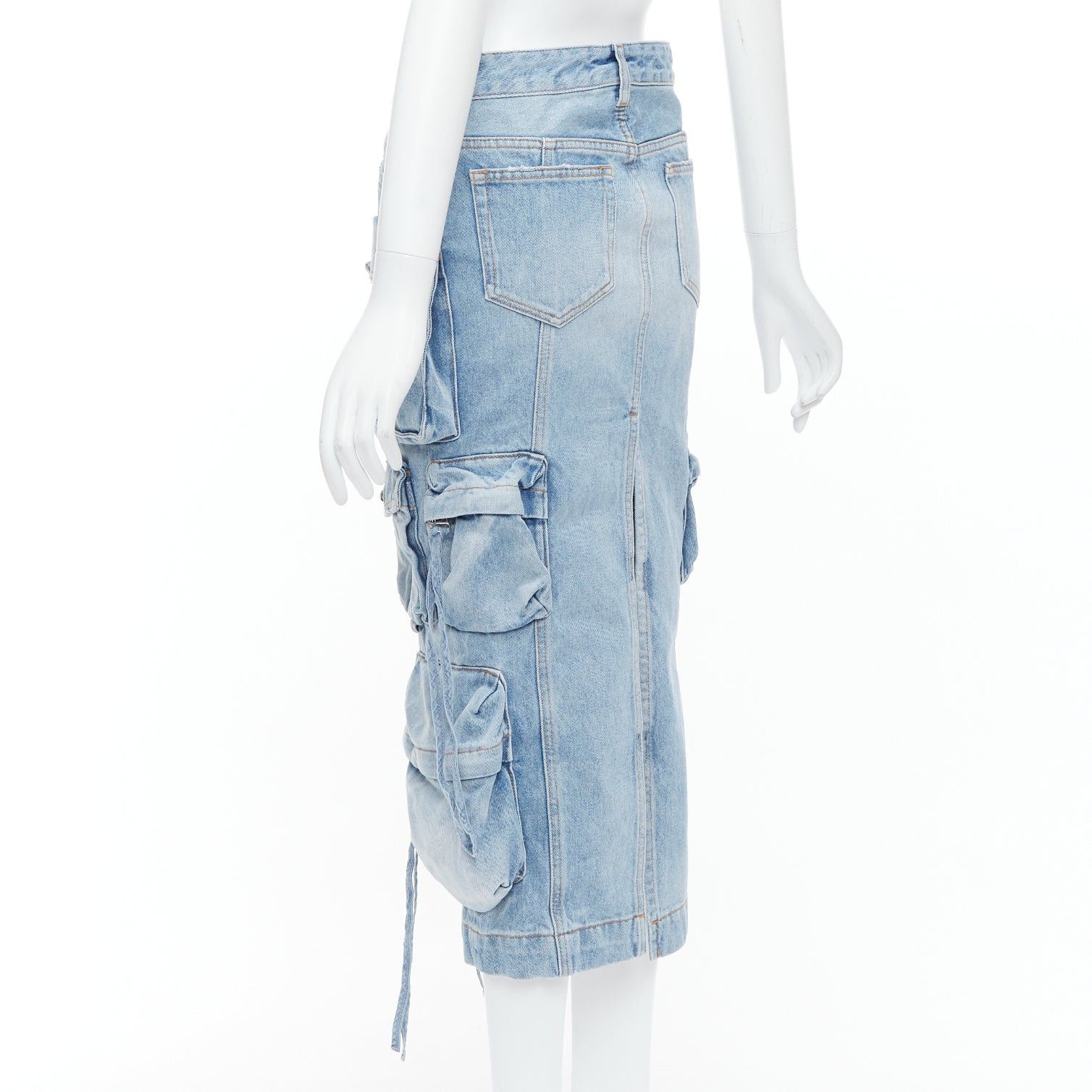 The Attico THE ATTICO blue washed denim multi pocket cargo midi skirt 24" Size 24" / US 00 / IT 34 - 6 Thumbnail