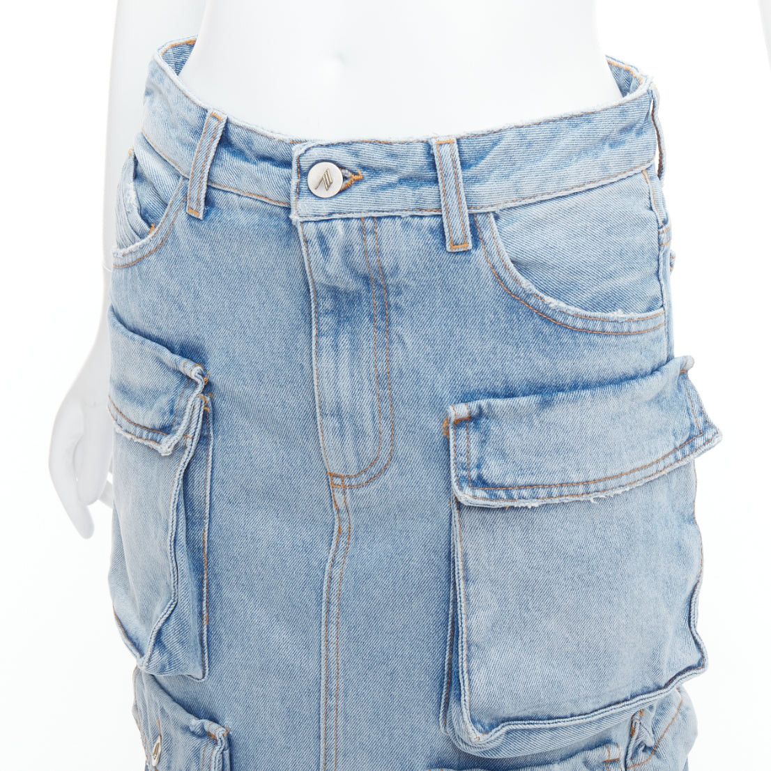 The Attico THE ATTICO blue washed denim multi pocket cargo midi skirt 24" Size 24" / US 00 / IT 34 - 7 Thumbnail