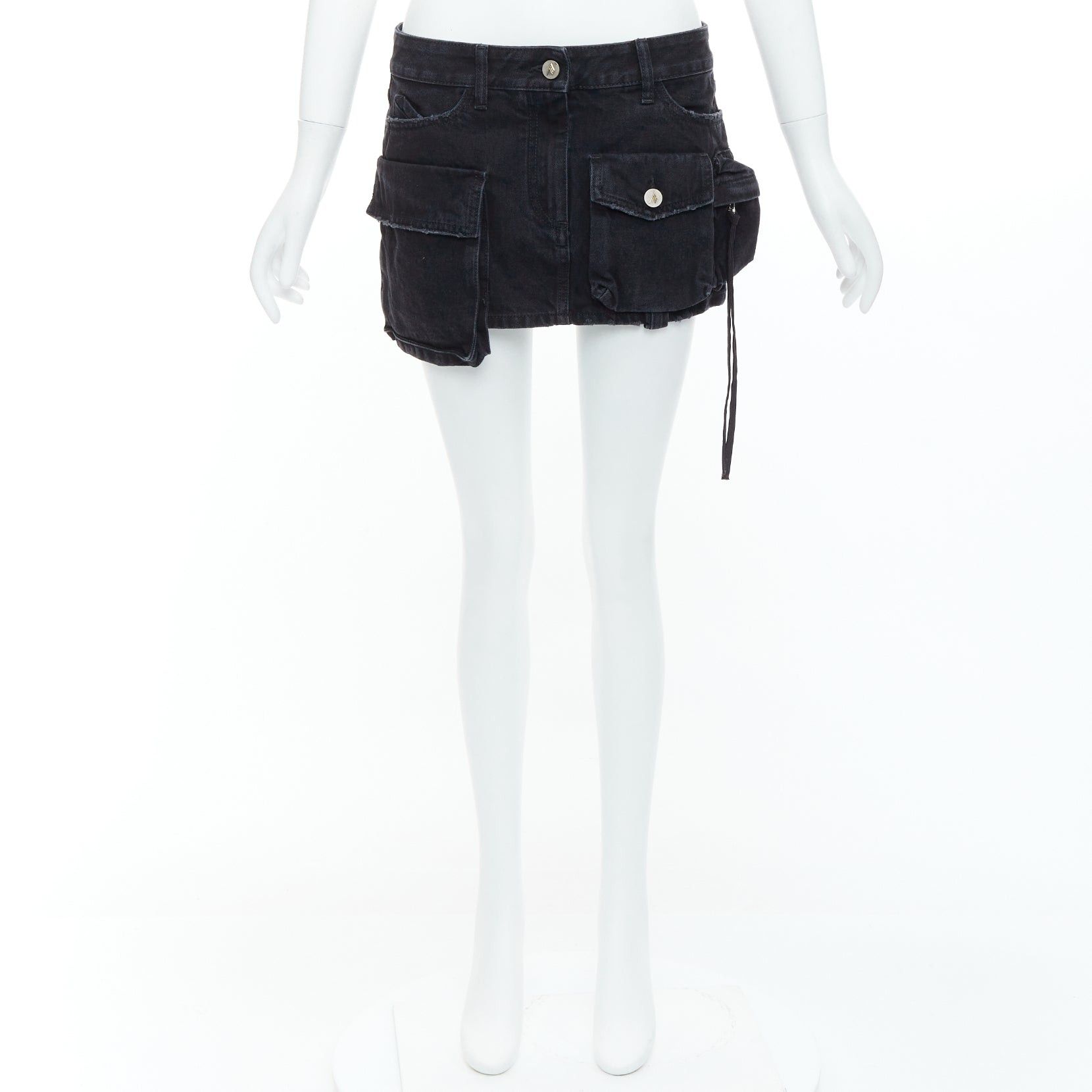The Attico THE ATTICO Fay black washed denim pocketed cargo mini skirt 26" Size 26" / US 2 / IT 38 - 9 Thumbnail