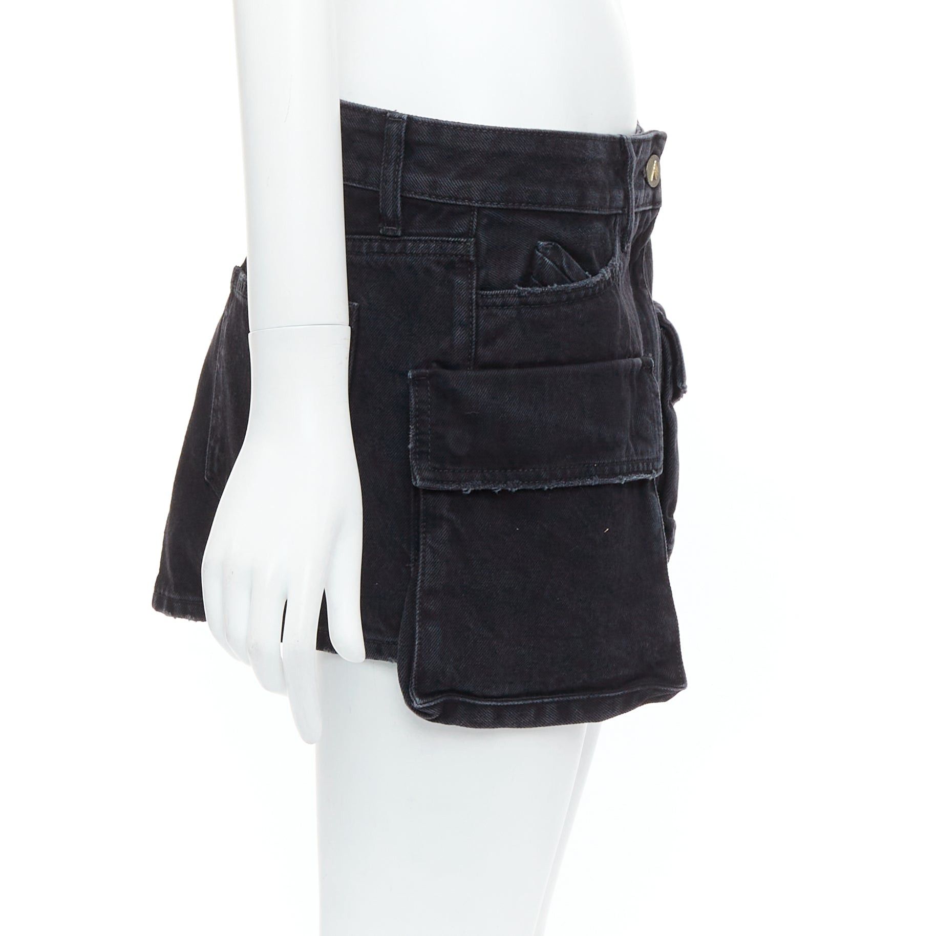 The Attico THE ATTICO Fay black washed denim pocketed cargo mini skirt 26" Size 26" / US 2 / IT 38 - 4 Thumbnail
