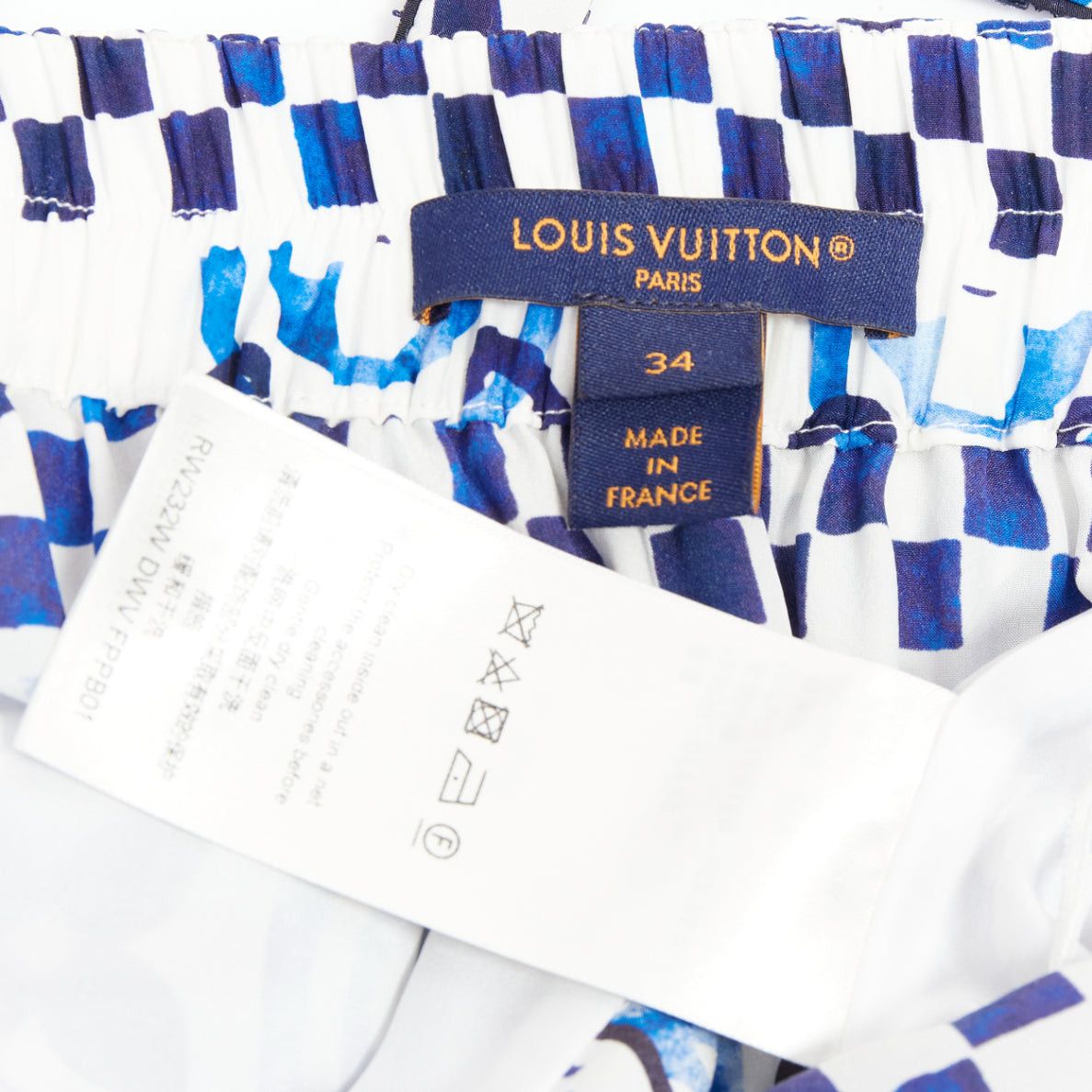 Louis Vuitton LOUIS VUITTON Monogram Tile 100% silk white blue majolica beaded strap playsuit FR34 XS Size 26" / US 2 / IT 38 - 8 Thumbnail