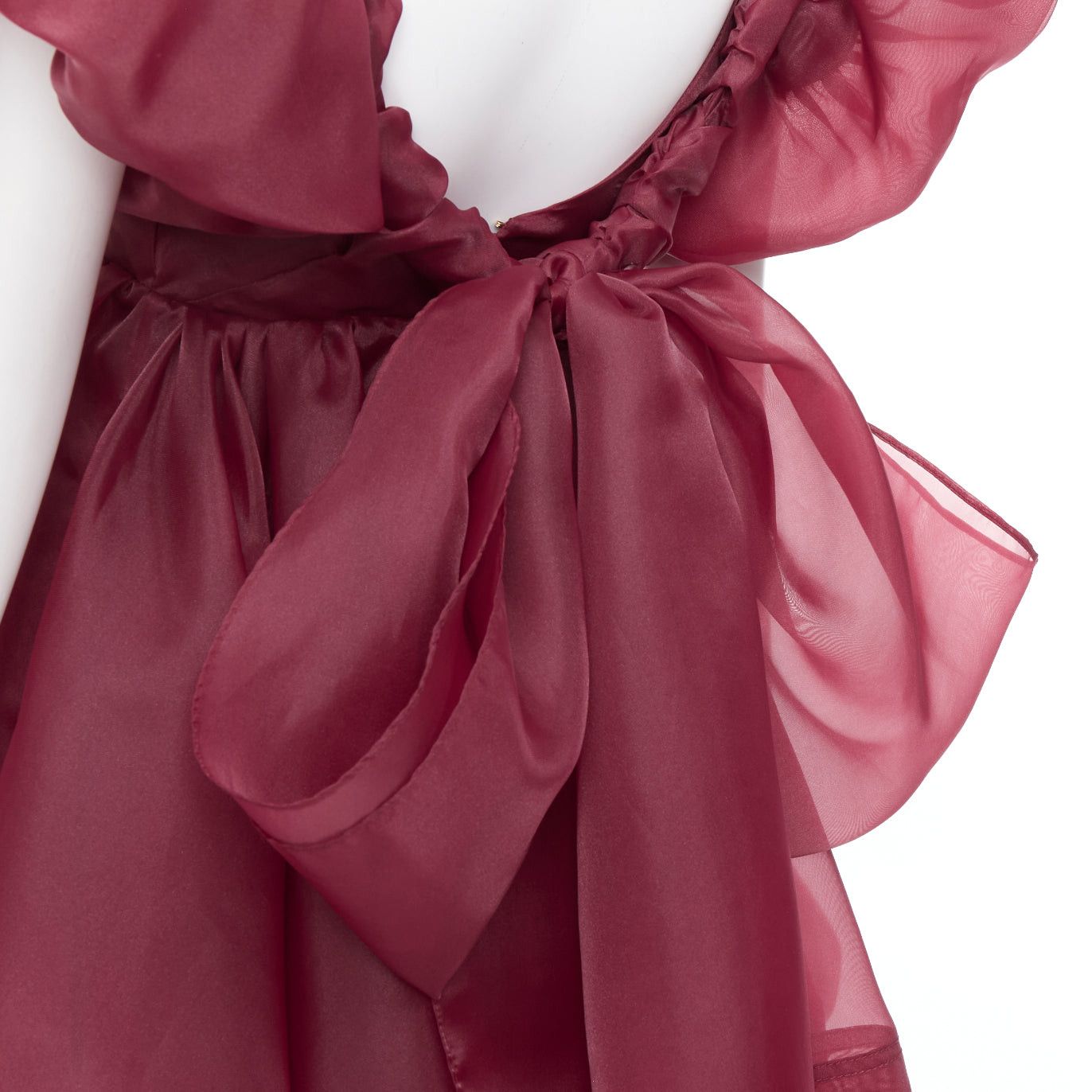 Aje AJE Greta maroon burgundy organza puff sleeve mini dress UK6 XS Size XS / US 0-2 / IT 36-38 - 2 Thumbnail