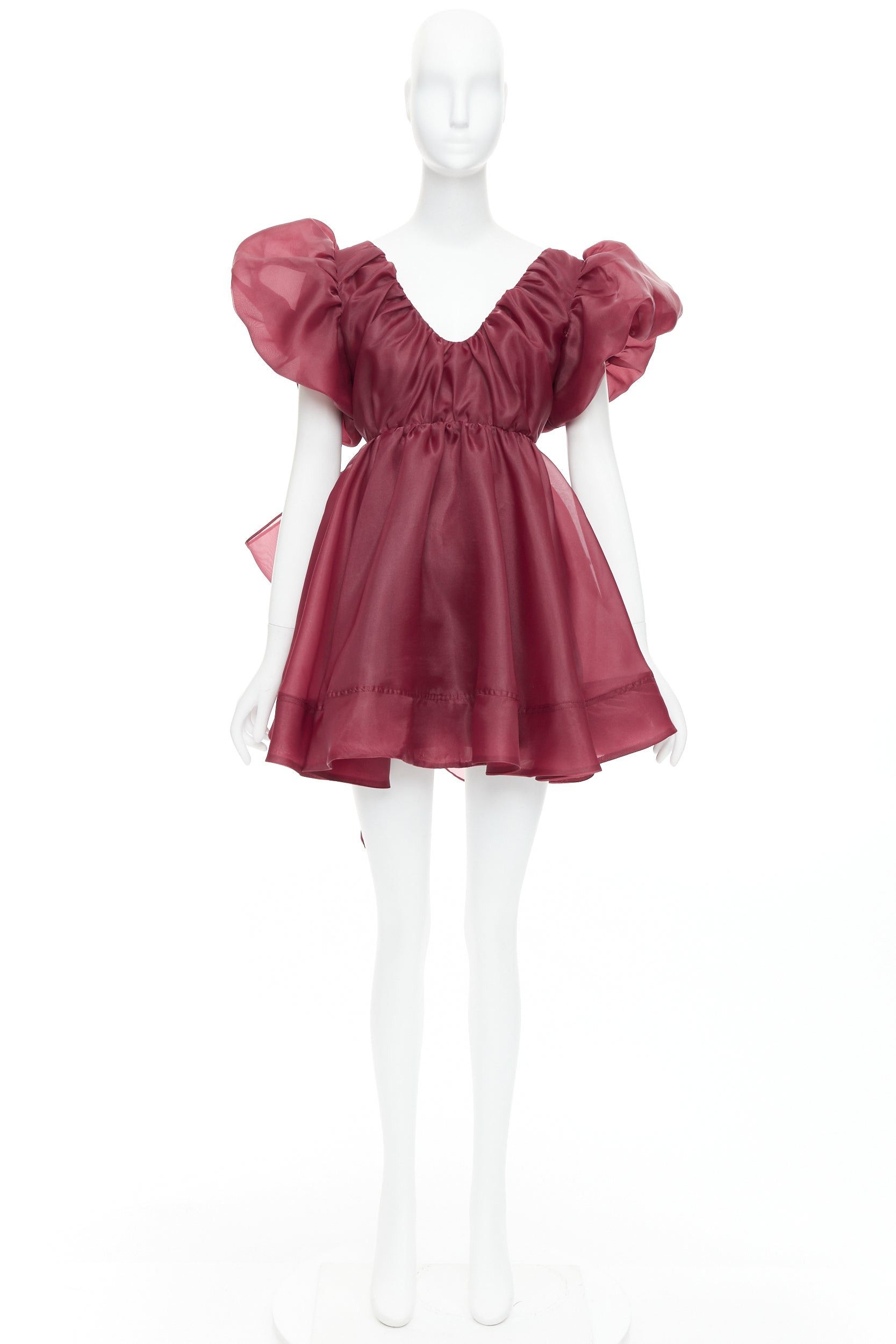Aje AJE Greta maroon burgundy organza puff sleeve mini dress UK6 XS Size XS / US 0-2 / IT 36-38 - 9 Thumbnail