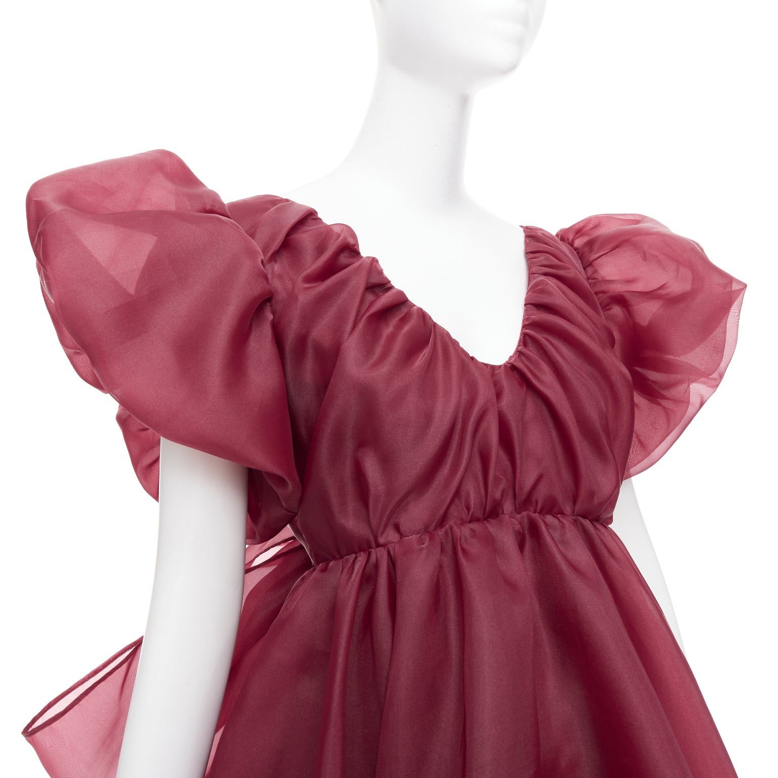 Aje AJE Greta maroon burgundy organza puff sleeve mini dress UK6 XS Size XS / US 0-2 / IT 36-38 - 7 Thumbnail