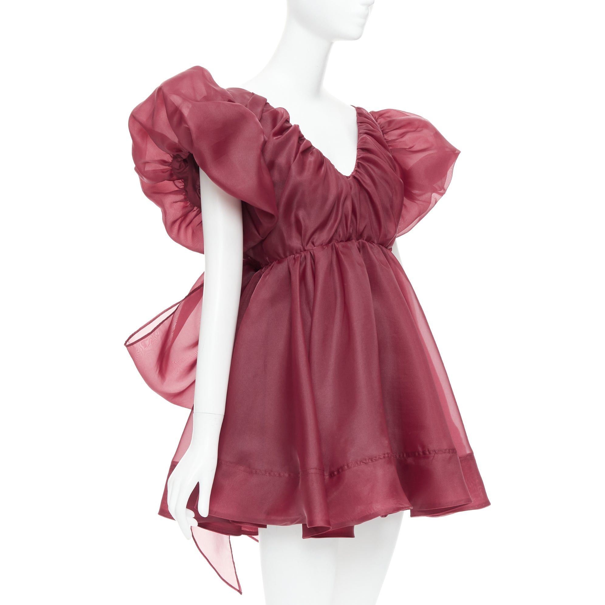 Aje AJE Greta maroon burgundy organza puff sleeve mini dress UK6 XS Size XS / US 0-2 / IT 36-38 - 3 Thumbnail