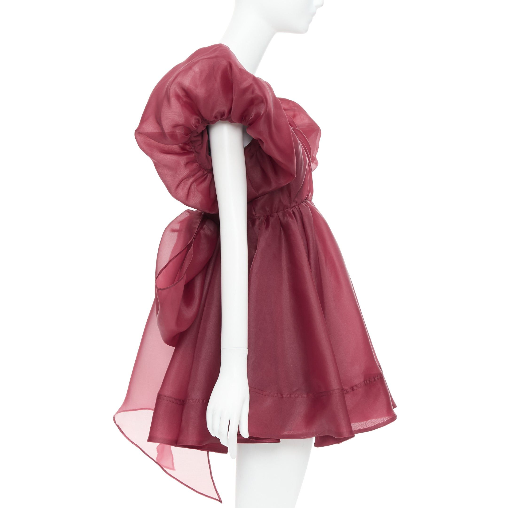 Aje AJE Greta maroon burgundy organza puff sleeve mini dress UK6 XS Size XS / US 0-2 / IT 36-38 - 4 Thumbnail